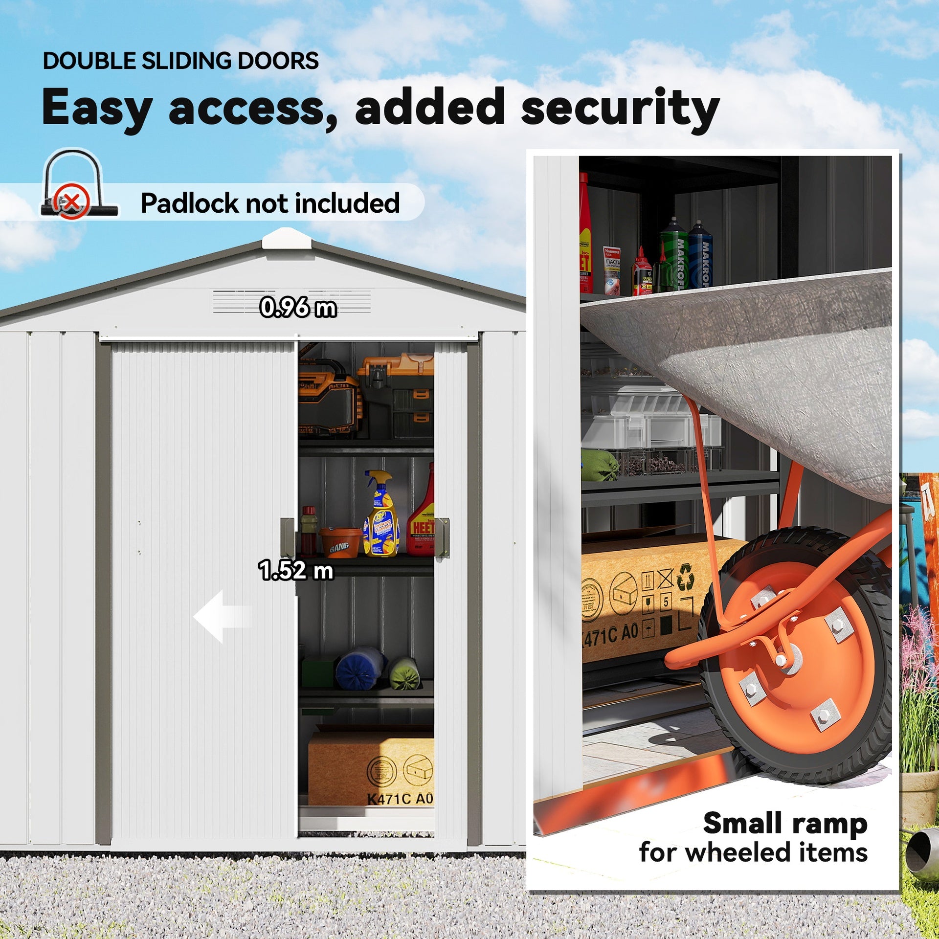Outsunny 7x4 Garden Shed, Storage Shed with 4 Vents & 2 Sliding Doors, Garden Tool House for Backyard, Patio, Garage, Lawn,White