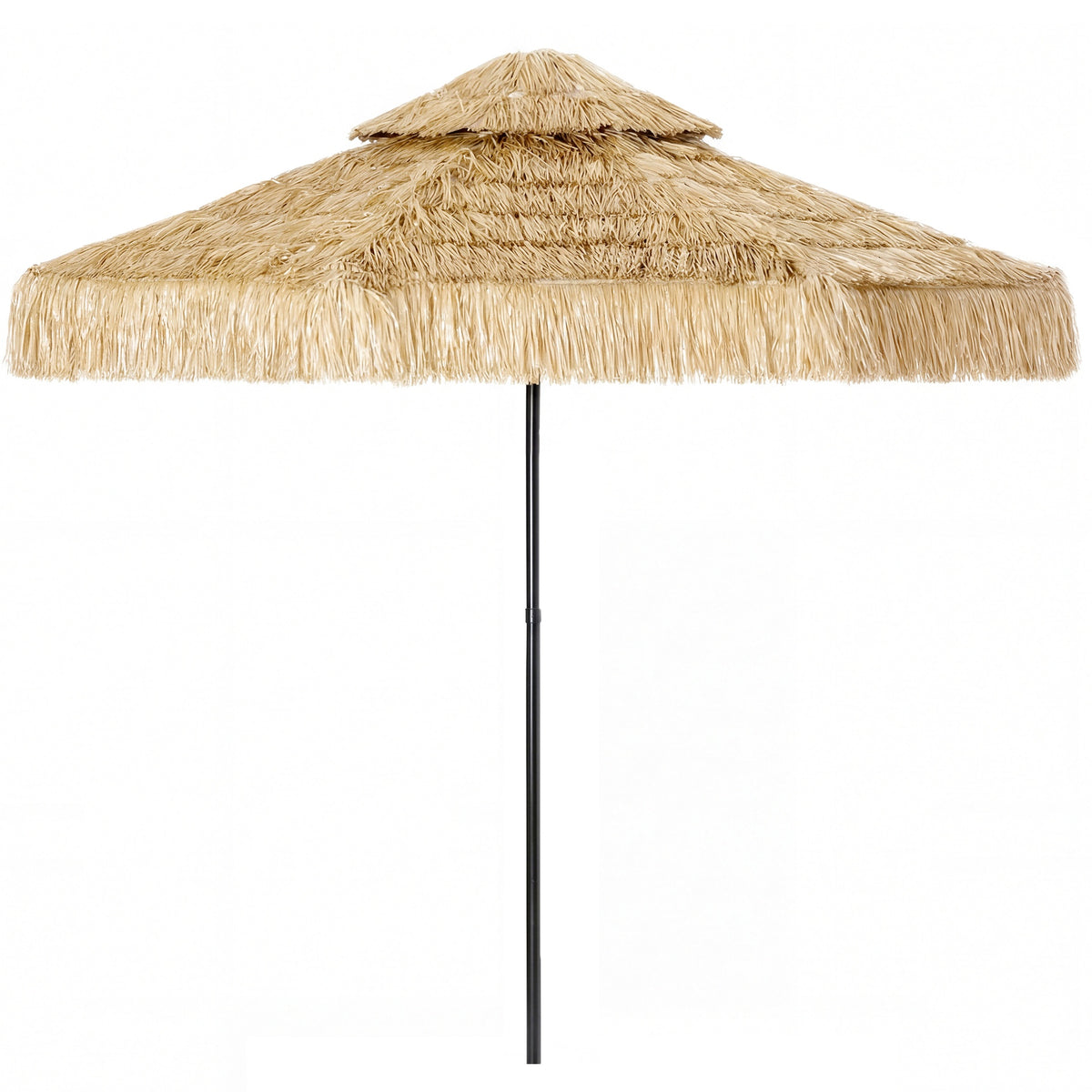 Outsunny 8.5 FT Hula Thatched Tiki Patio Umbrella, 2-Tier Tropical Hawaiian Style Outdoor Umbrella with 8 Ribs, UPF30+, Khaki