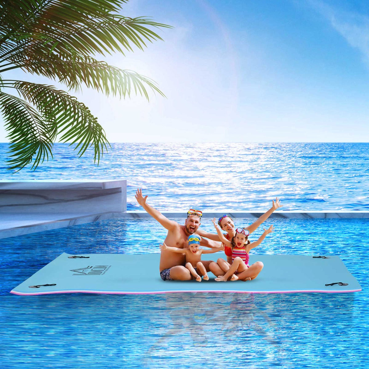 HOMCOM 10' x 5' Floating Water Mat, 3-Layer Swimming Pool Float, XPE Foam, Tear Resistant Mesh Layer, Portable Foam Raft, Durable Water Activities Mat for Lake, Ocean, Beach, Pink