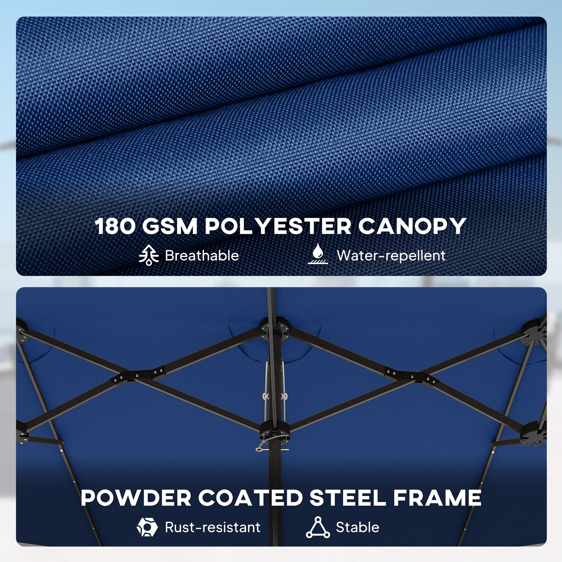 Outsunny Garden Parasol, Double-Sided Sun Umbrella with LED Solar Lights, Patio Parasol for Outdoor, Blue