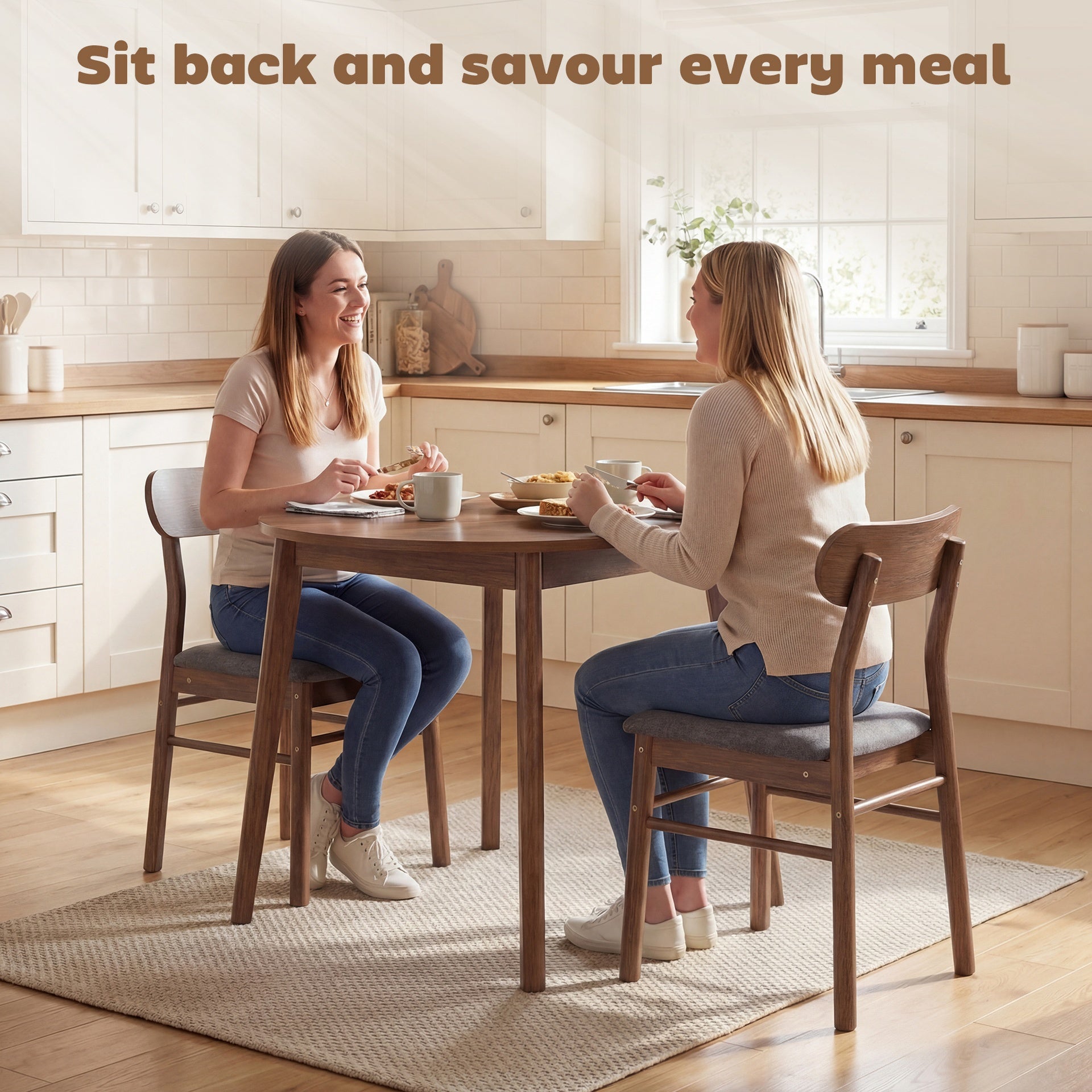HOMCOM Set of 2 Dining Chairs, Upholstered Dining Room Chairs with Rubberwood Legs and Padded Seat for Kitchen, Gray