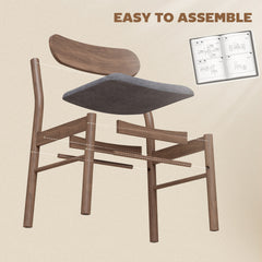 HOMCOM Set of 2 Dining Chairs, Upholstered Dining Room Chairs with Rubberwood Legs and Padded Seat for Kitchen, Gray