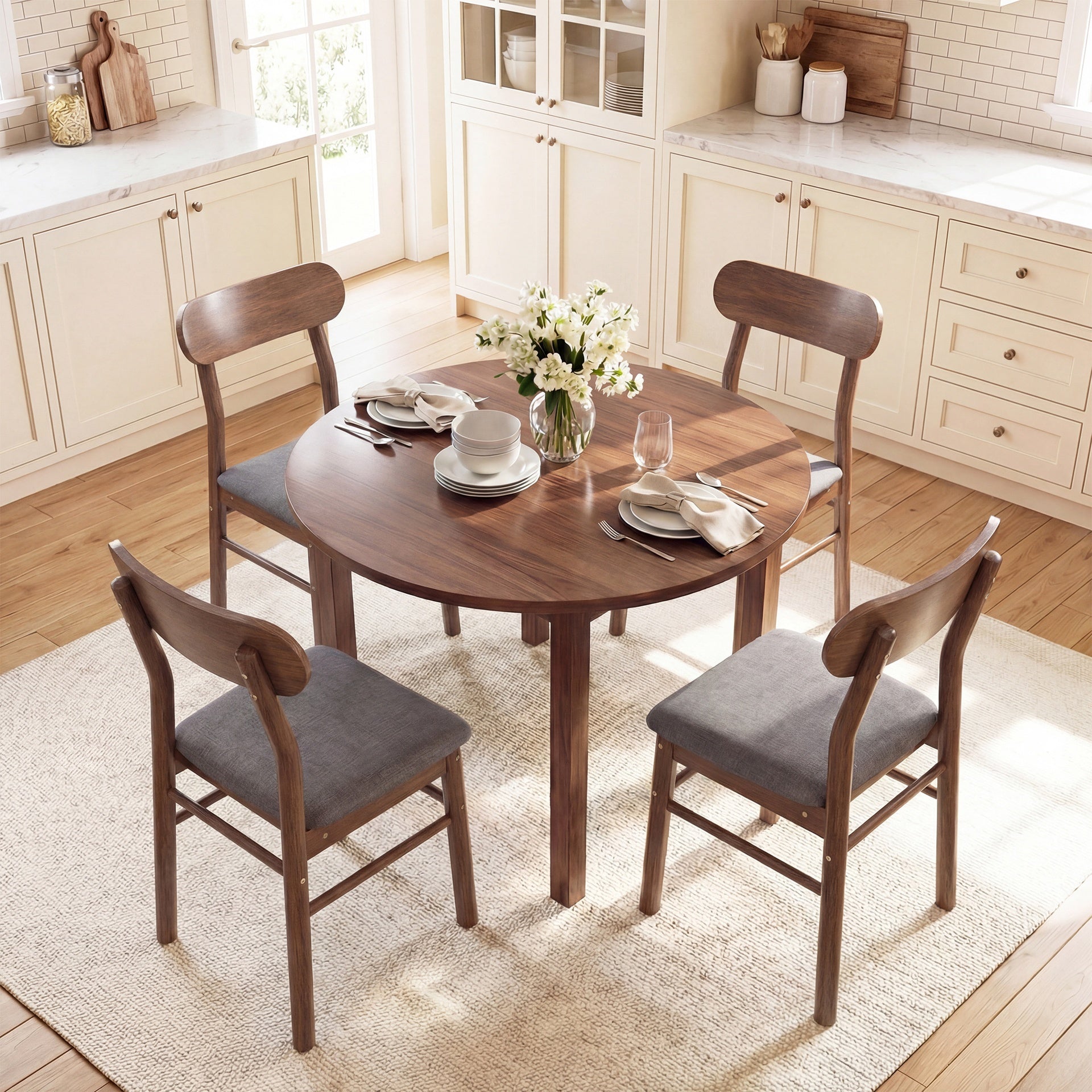 HOMCOM Set of 2 Dining Chairs, Upholstered Dining Room Chairs with Rubberwood Legs and Padded Seat for Kitchen, Gray