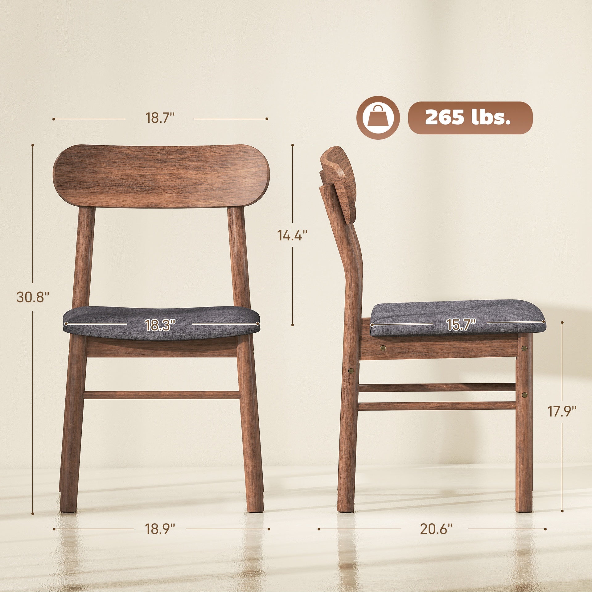 HOMCOM Set of 2 Dining Chairs, Upholstered Dining Room Chairs with Rubberwood Legs and Padded Seat for Kitchen, Gray