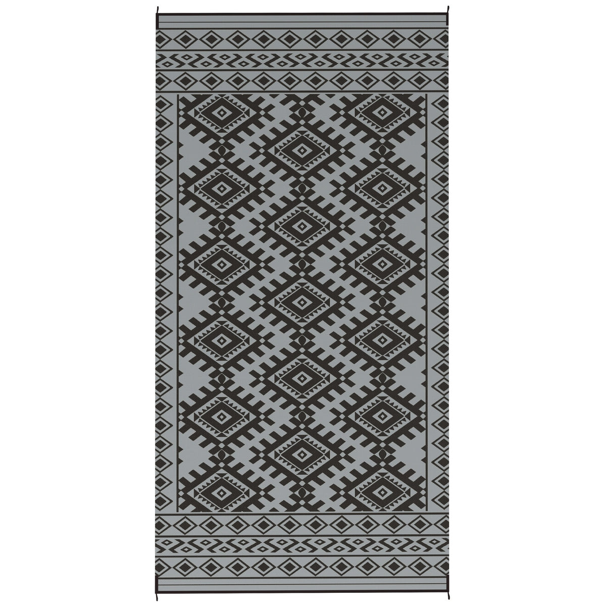 Outsunny Reversible Outdoor Rug, Waterproof Plastic Straw with Carry Bag, 9' x 18', Black & Gray Rhombus Border