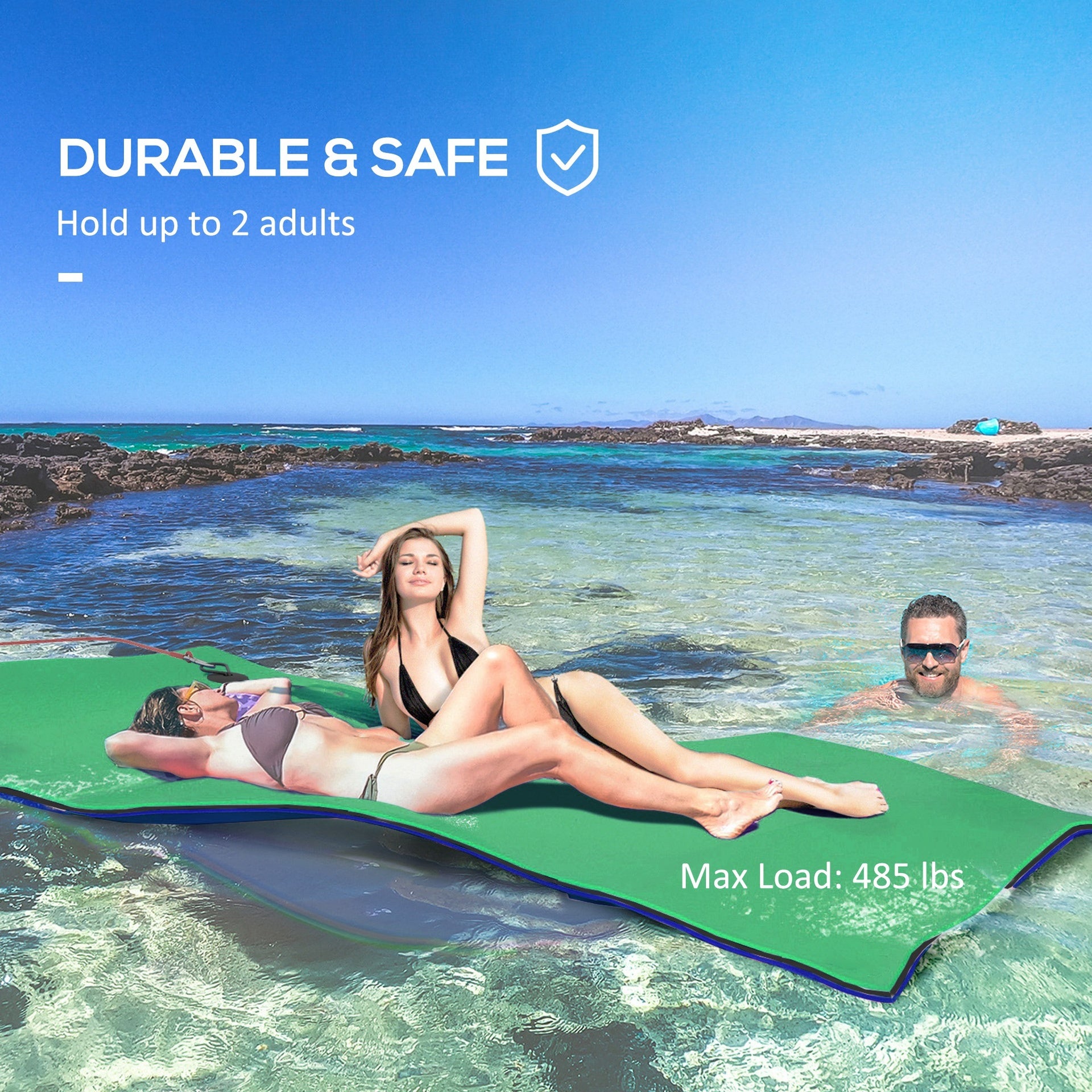 Soozier 9' x 6' Lily Pad Water Mat for 2 Adults, Floating Water Pad for Lake, Pool, Ocean, Beach, and Boating, Green