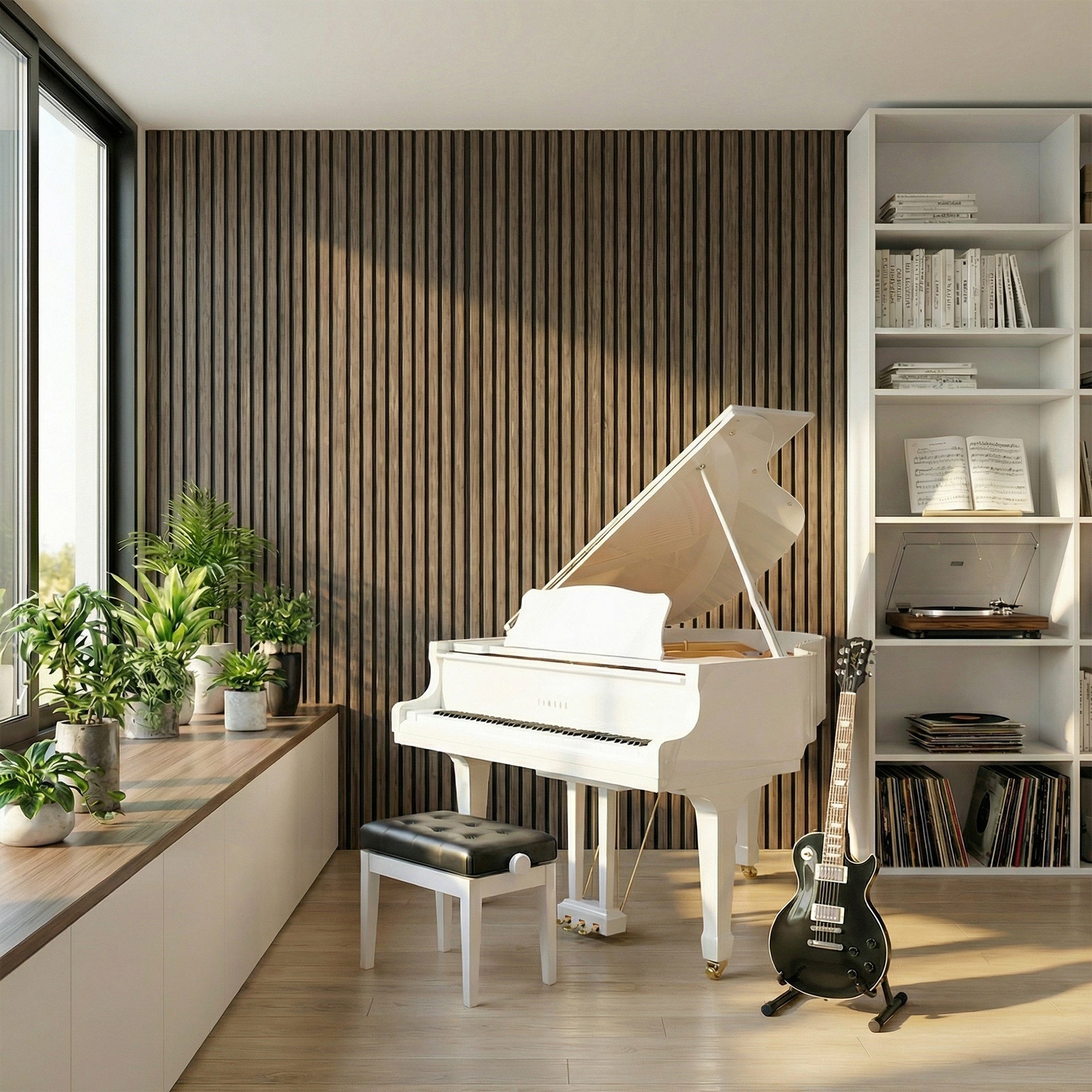 HOMCOM 47" x 24" Wood Panels for Wall, 4 Pack Acoustic Panels, Sound Absorbing Slat Wall for Wall Decor, Home, Walnut