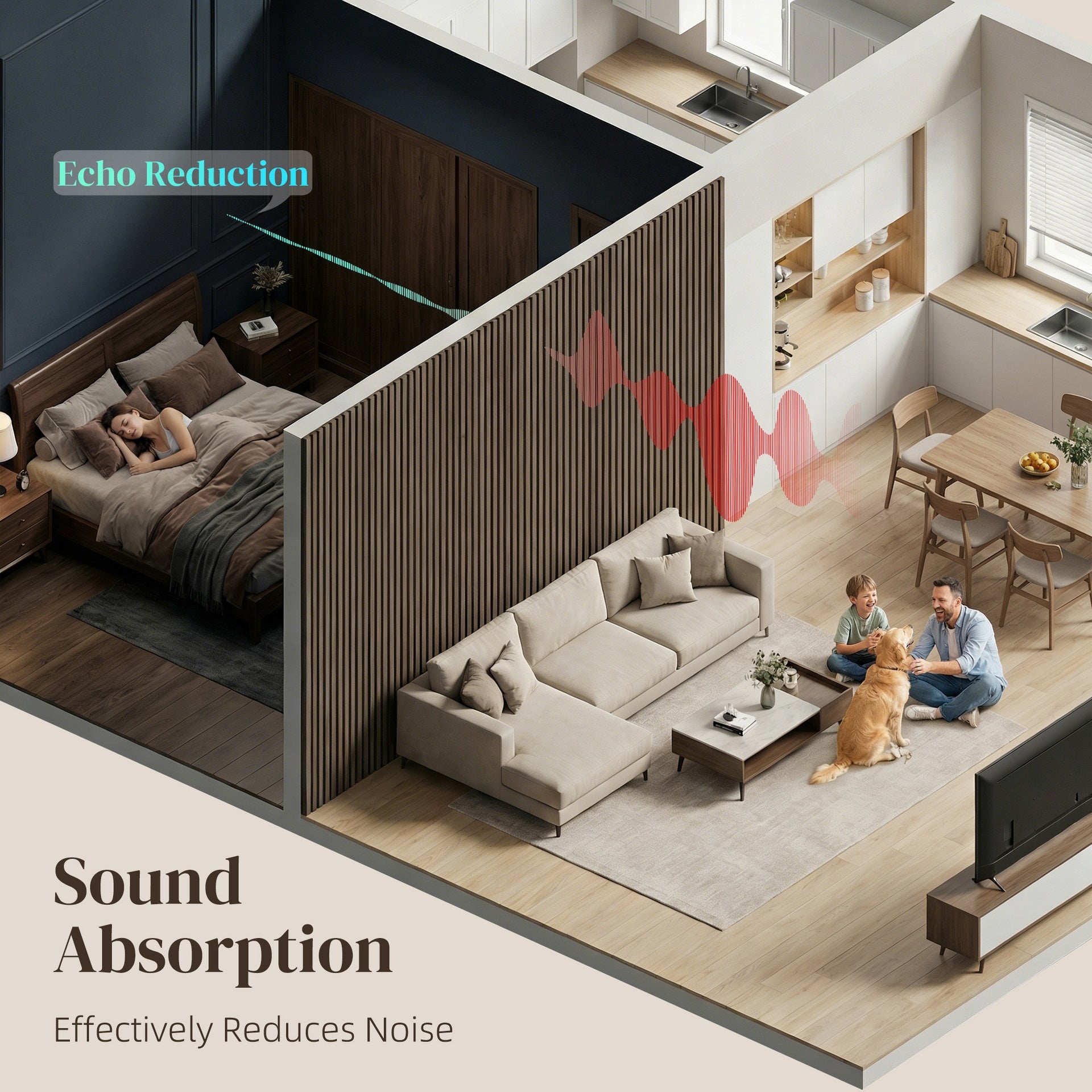 HOMCOM 47" x 24" Wood Panels for Wall, 4 Pack Acoustic Panels, Sound Absorbing Slat Wall for Wall Decor, Home, Walnut