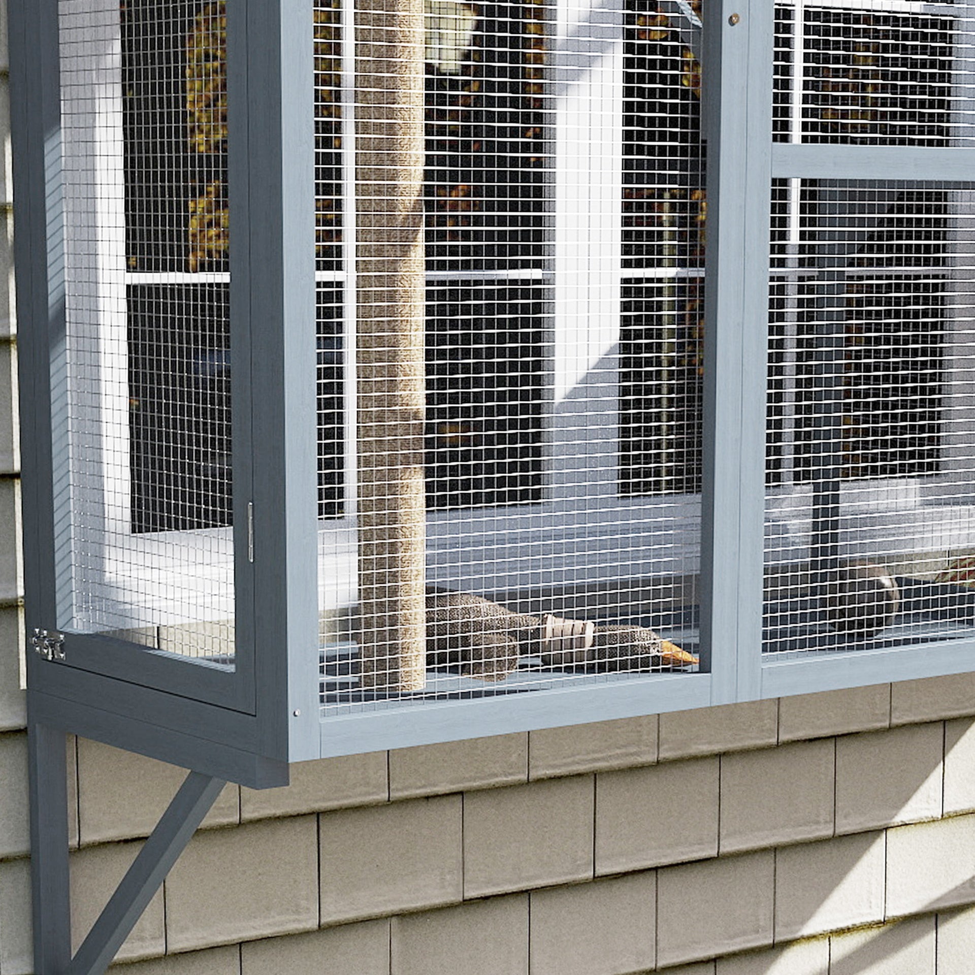 PawHut Catio Outdoor, Window Catio for 2-3 Large Indoor Cats w/ 2 Jumping Platforms, Scratching Post, for Playing, Napping