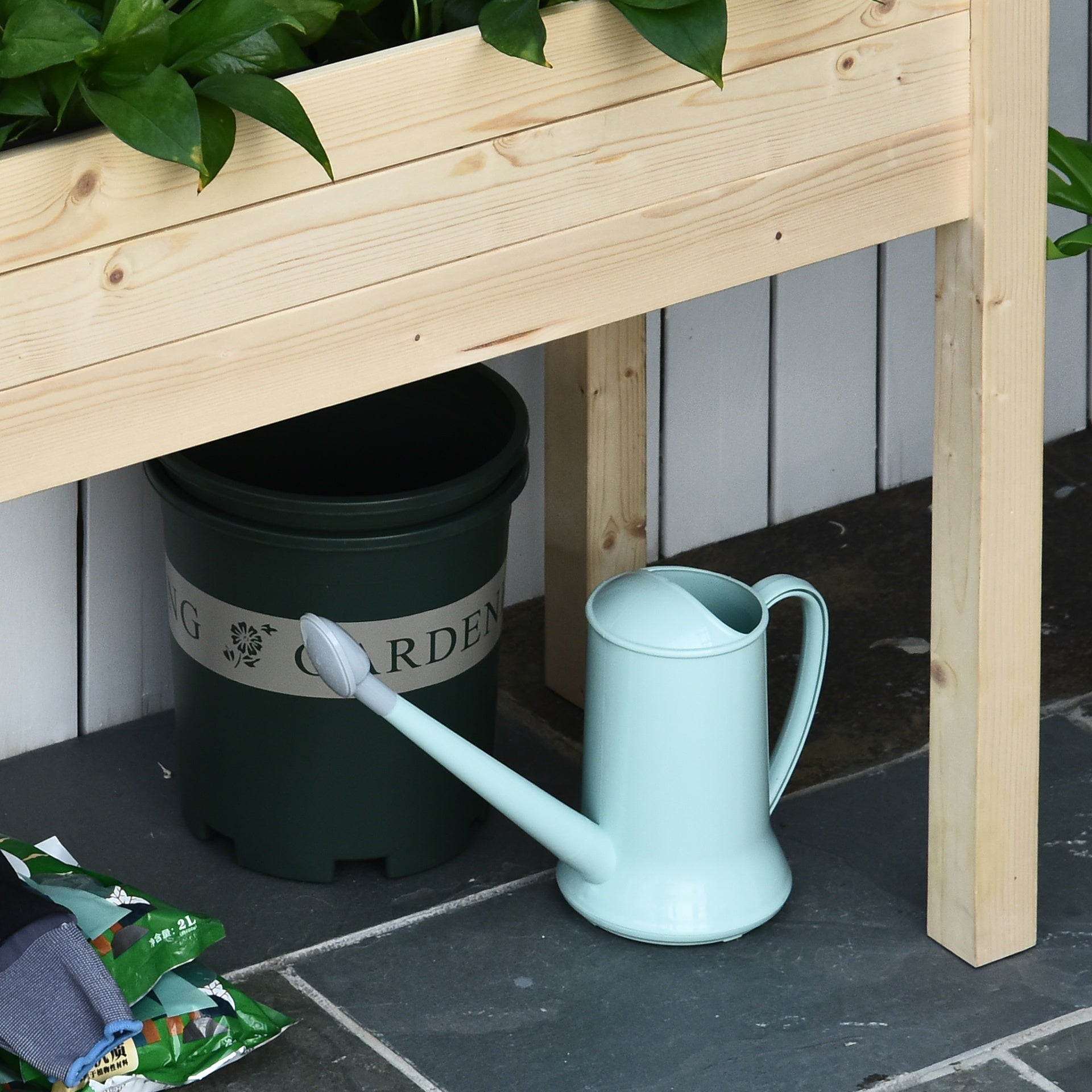 Outsunny 34'' Raised Garden Bed, Elevated Wooden Planter Box DIY Paint with Holes for Vegetables, Herb and Flowers Backyard Use