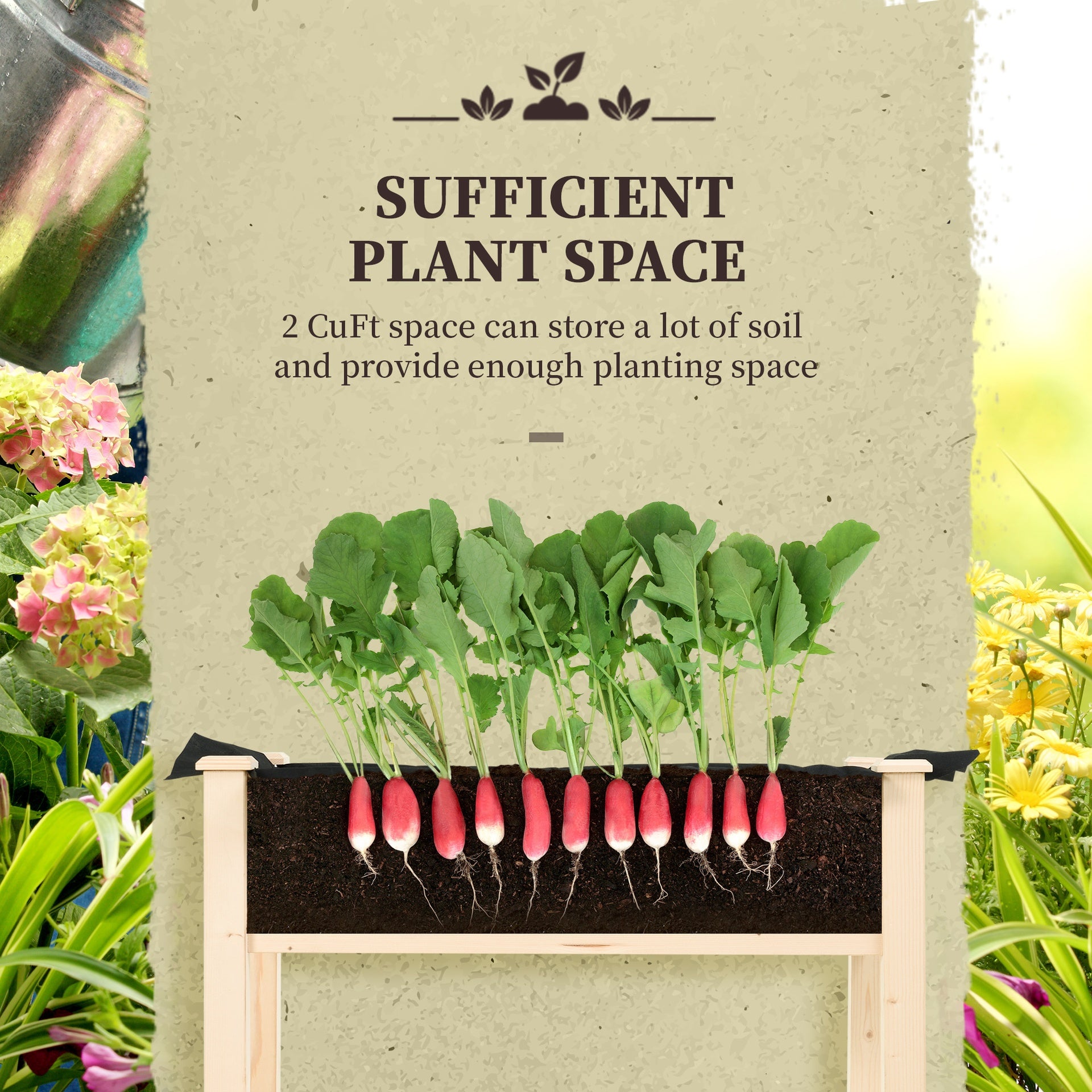 Outsunny 34'' Raised Garden Bed, Elevated Wooden Planter Box DIY Paint with Holes for Vegetables, Herb and Flowers Backyard Use