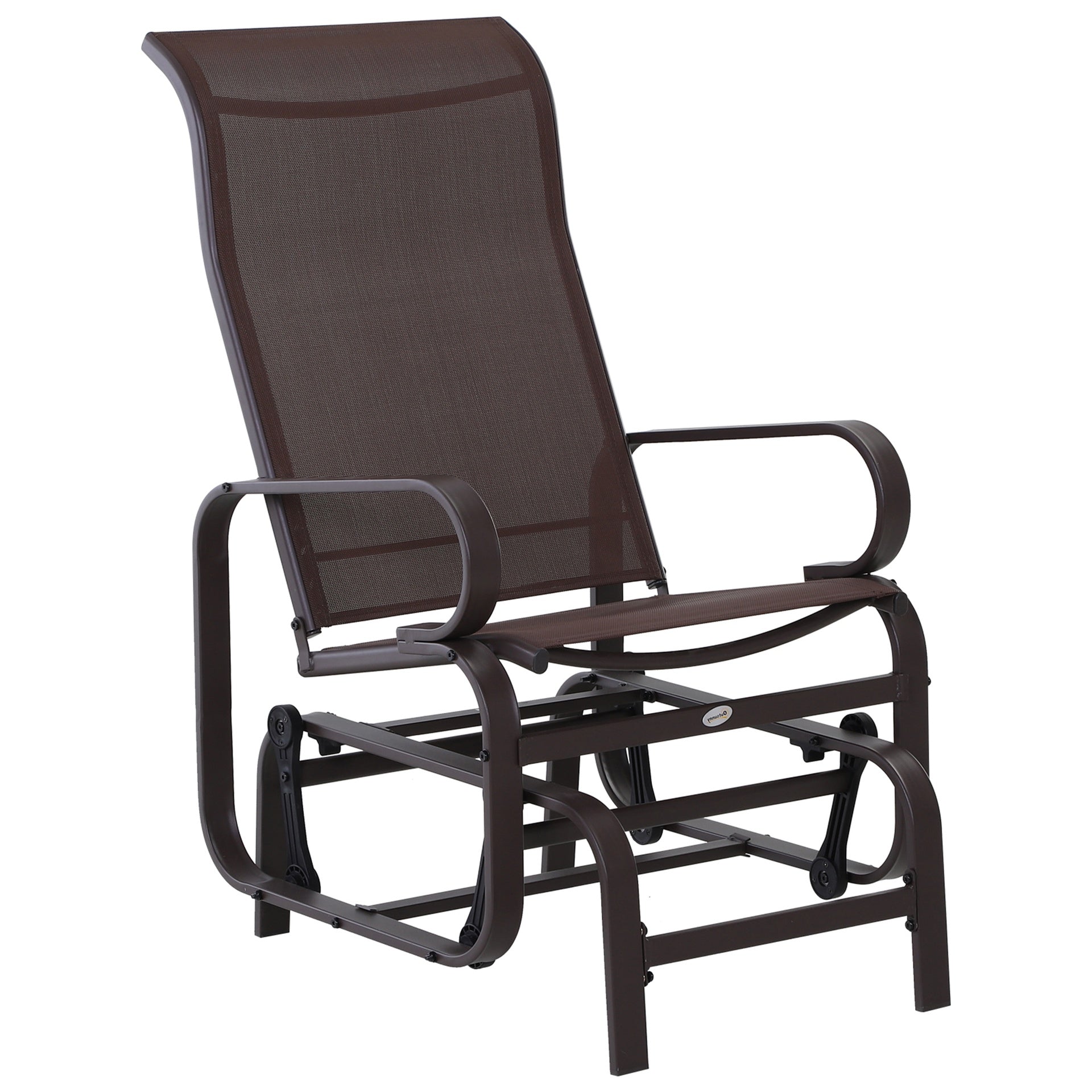 Outsunny 1-Person Outdoor Glider Swing, Single Rocker, Ergonomic Head Support, with Lightweight Metal & Mesh Construction, Supports Up to 352 lbs., for Backyard, Garden, Porch, Brown