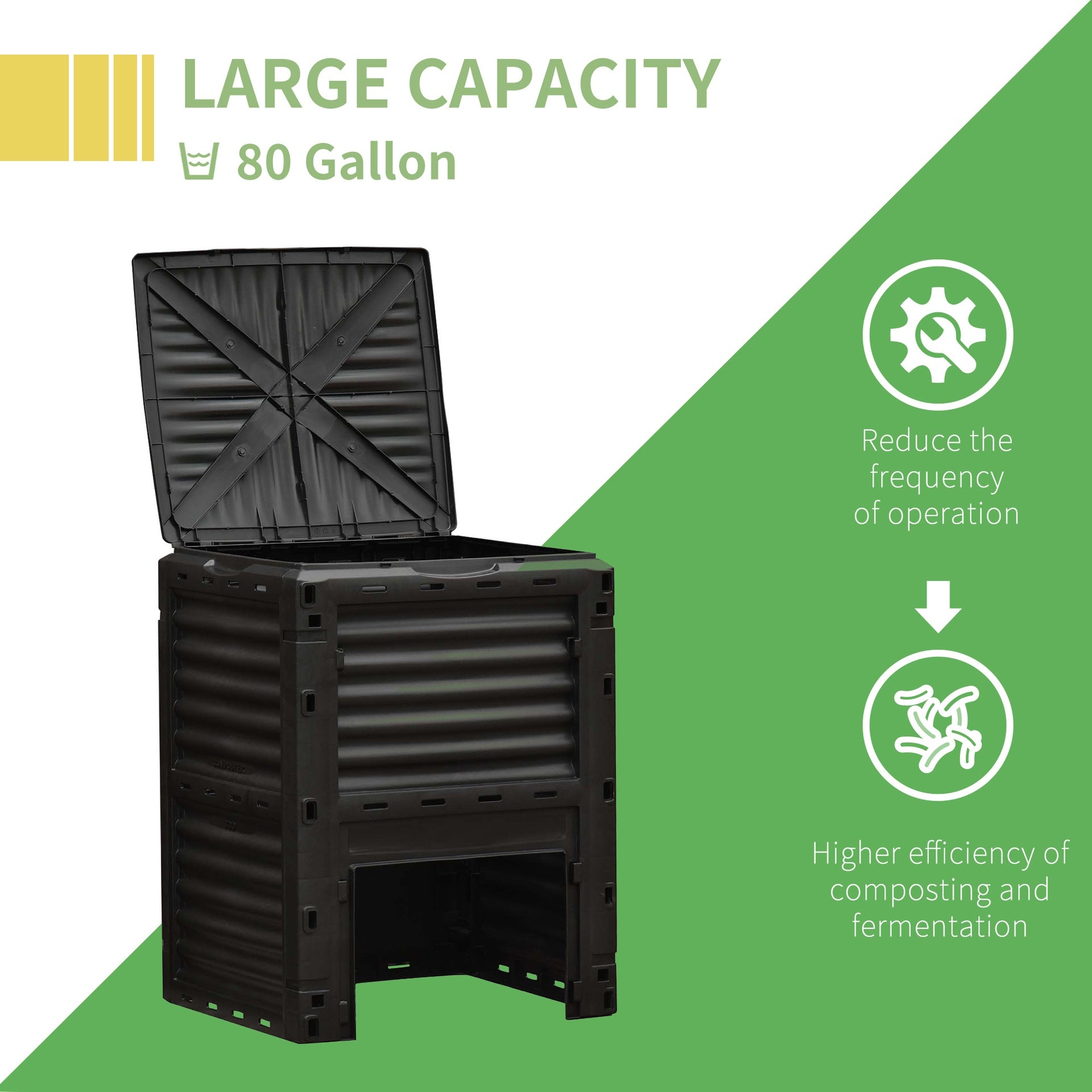 Outsunny Garden Compost Bin 80 Gallon Outdoor Large Capacity Composter Fast Create Fertile Soil Aerating Box, Yellow
