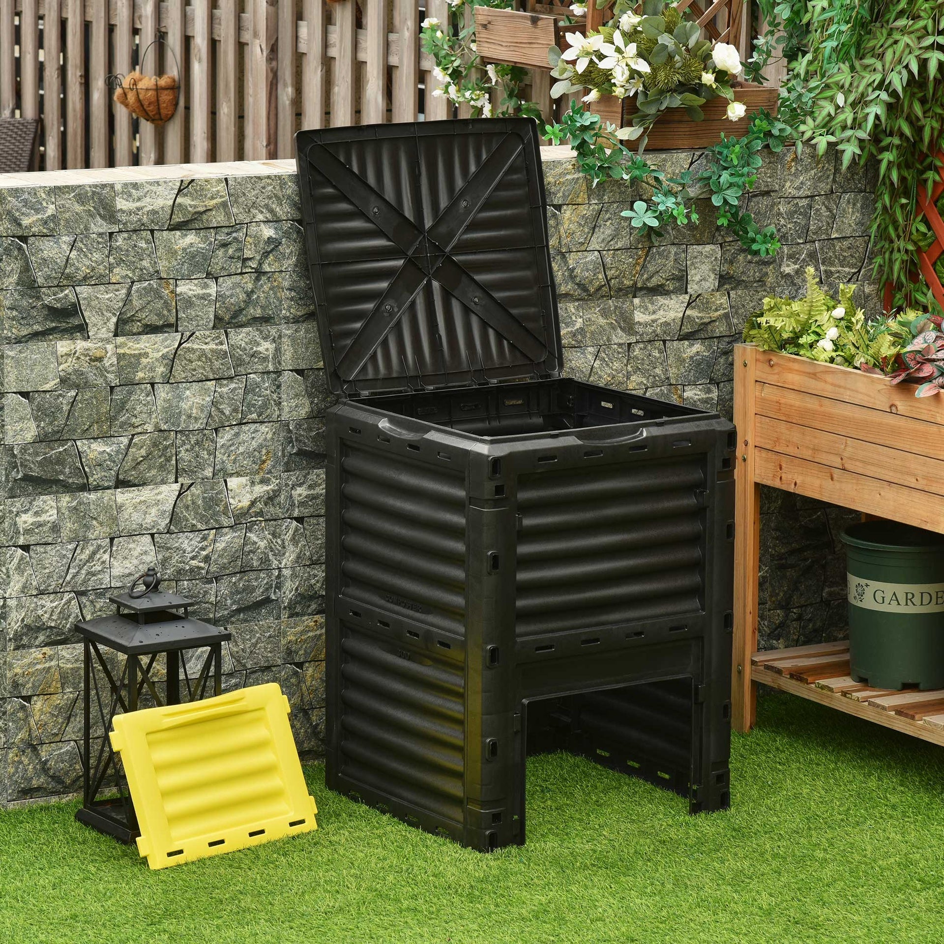 Outsunny Garden Compost Bin 80 Gallon Outdoor Large Capacity Composter Fast Create Fertile Soil Aerating Box, Yellow