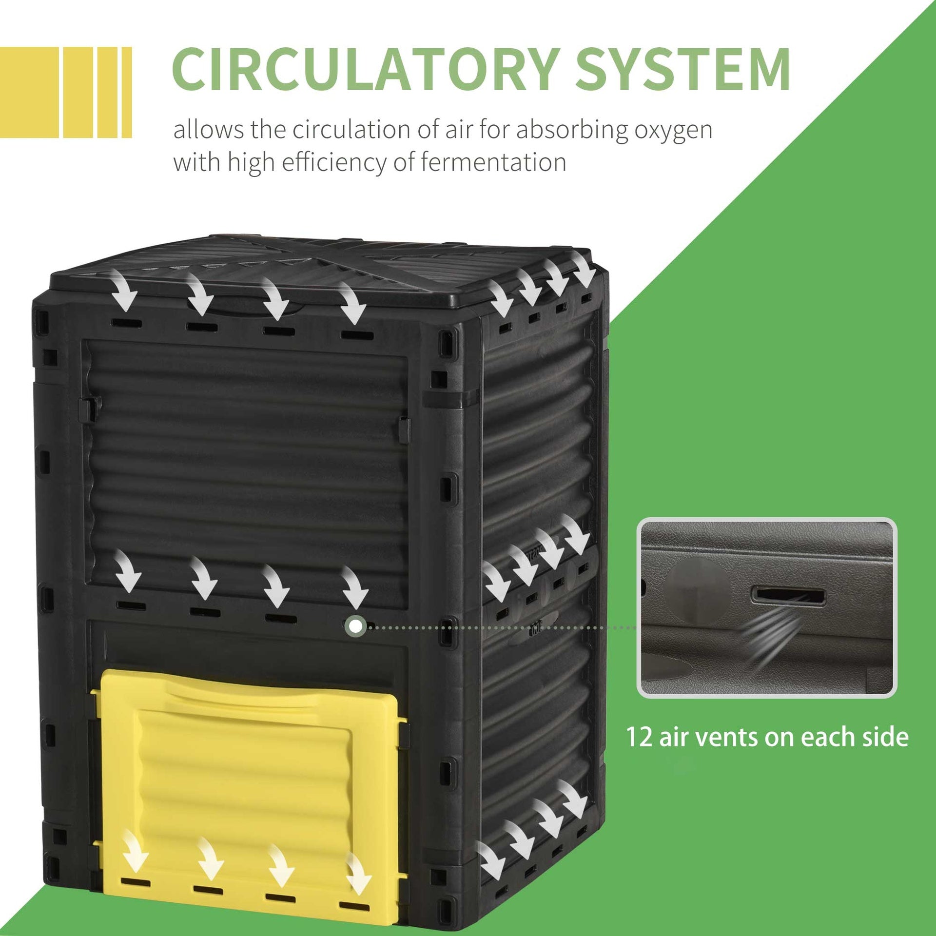 Outsunny Garden Compost Bin 80 Gallon Outdoor Large Capacity Composter Fast Create Fertile Soil Aerating Box, Yellow