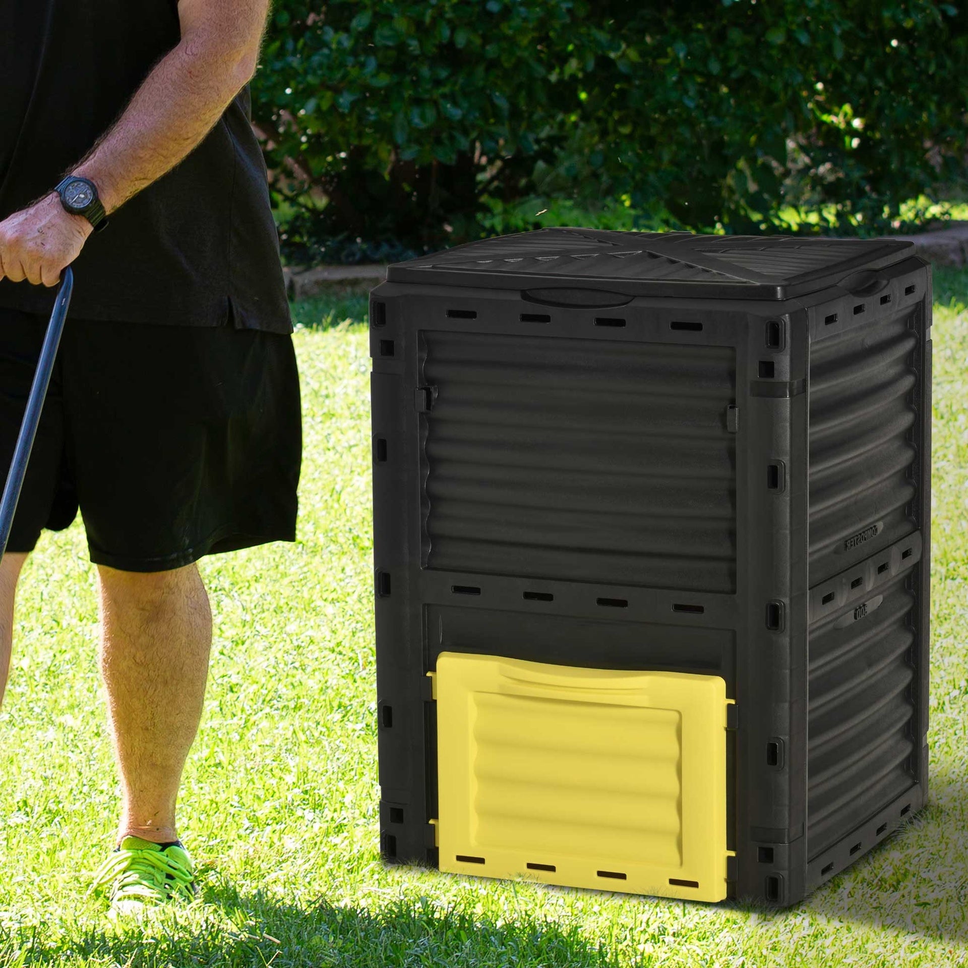 Outsunny Garden Compost Bin 80 Gallon Outdoor Large Capacity Composter Fast Create Fertile Soil Aerating Box, Yellow