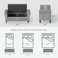 HOMCOM 50 Inches Storage Ottoman, End of Bed Bench with Rolled Arms, Wood Legs, Button Tufted Storage Bench, Gray