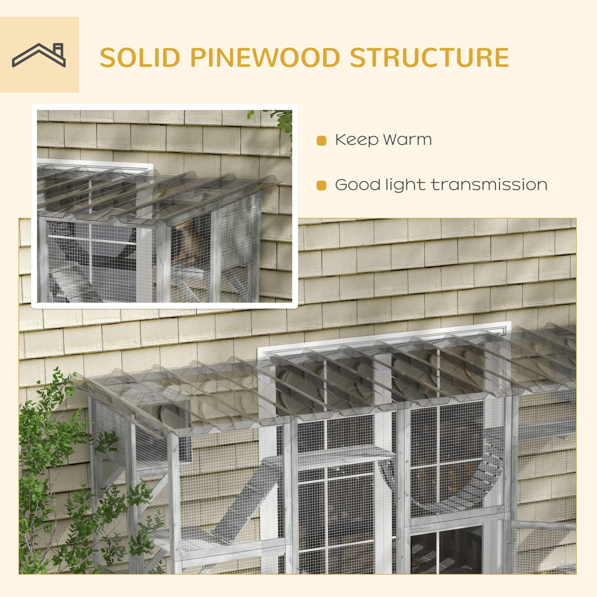 PawHut Catio Playground Cat Window Box Outside Enclosure for Multiple Cats w/ Shelves & Bridges, Gray