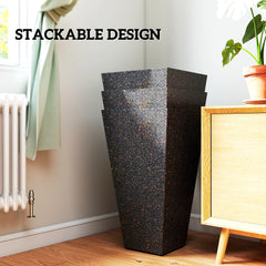 Outsunny 28" Tall Planters, Set of 3 Plastic Flower Pots with Marble Finish and Drainage Holes, Stackable Taper Planters, Brown