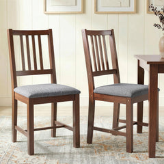 HOMCOM Set of 2 Dining Chairs, Upholstered Slat Back Dining Room Chairs with Rubberwood Legs and Padded Seat, Walnut