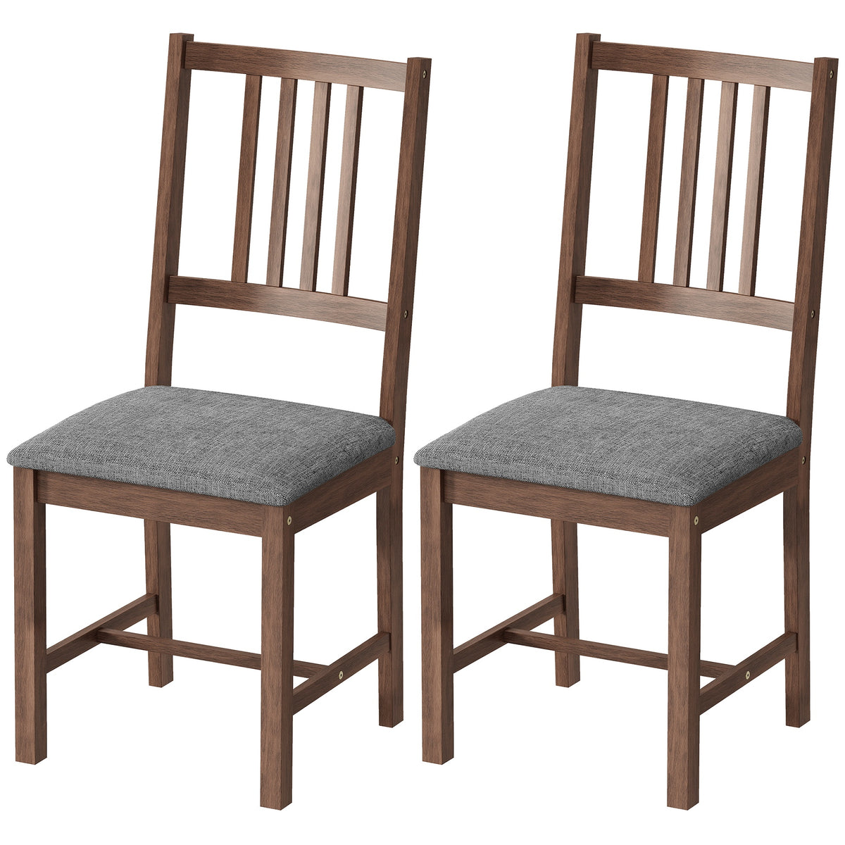 HOMCOM Set of 2 Dining Chairs, Upholstered Slat Back Dining Room Chairs with Rubberwood Legs and Padded Seat, Walnut
