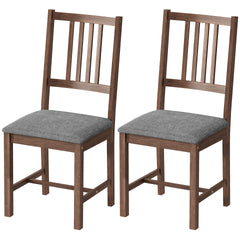 HOMCOM Set of 2 Dining Chairs, Upholstered Slat Back Dining Room Chairs with Rubberwood Legs and Padded Seat, Walnut