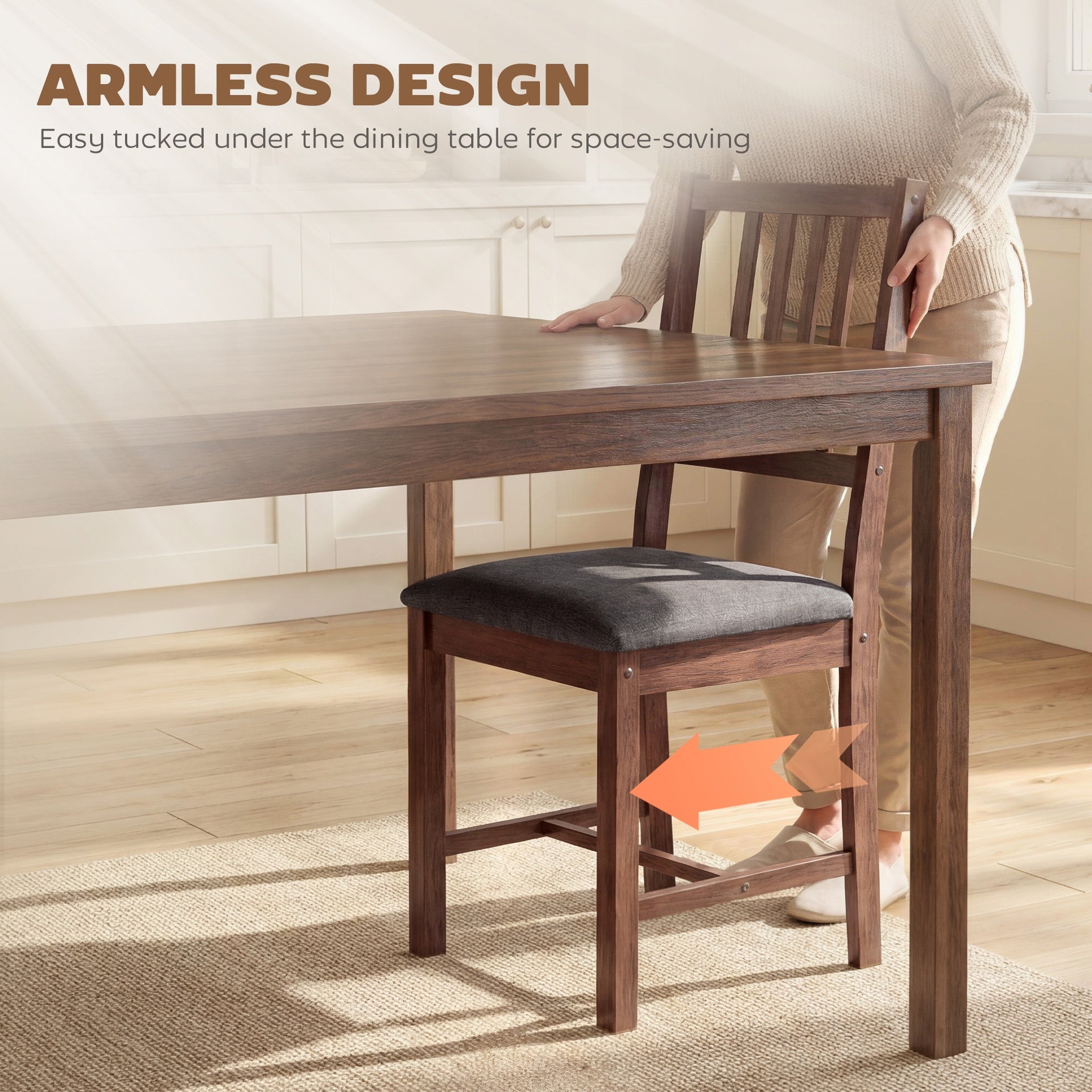 HOMCOM Set of 2 Dining Chairs, Upholstered Slat Back Dining Room Chairs with Rubberwood Legs and Padded Seat, Walnut
