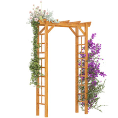 Outsunny 7' Wood Steel Outdoor Garden Arched Trellis Arbor with Natural Fir Wood & Side Panel for Climbing Vines, Orange