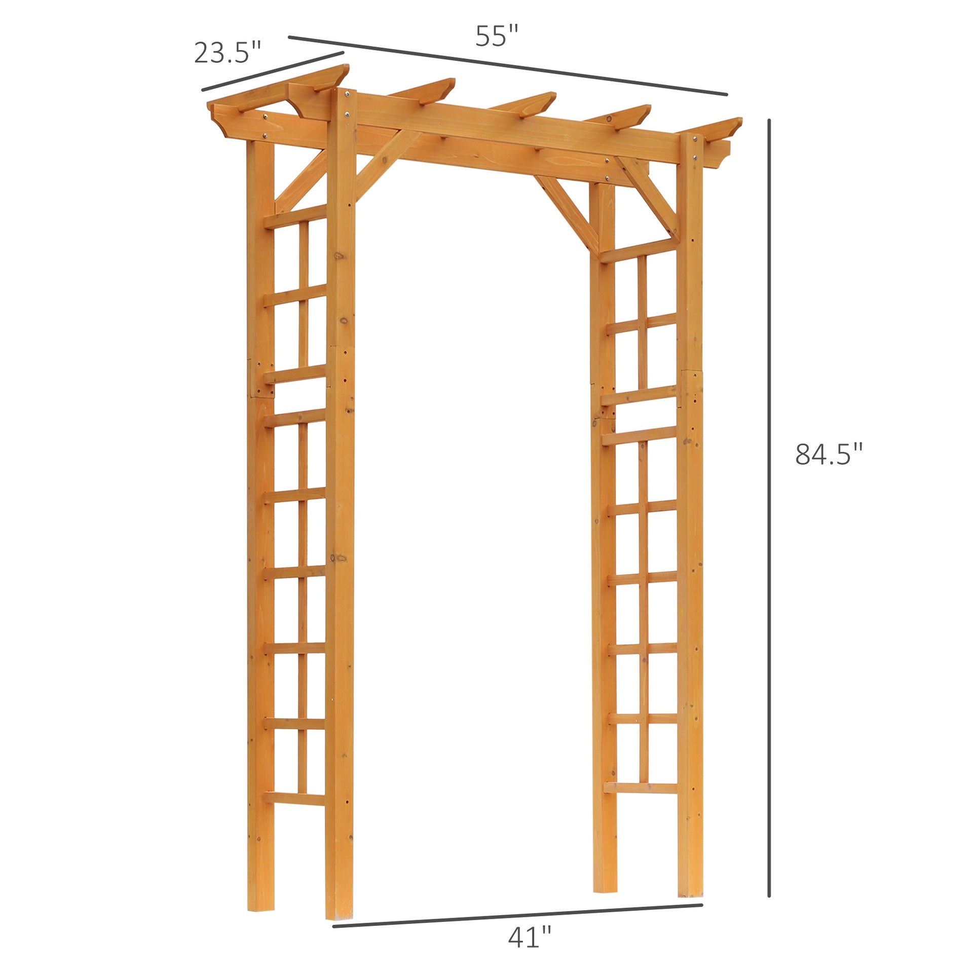 Outsunny 7' Wood Steel Outdoor Garden Arched Trellis Arbor with Natural Fir Wood & Side Panel for Climbing Vines, Orange