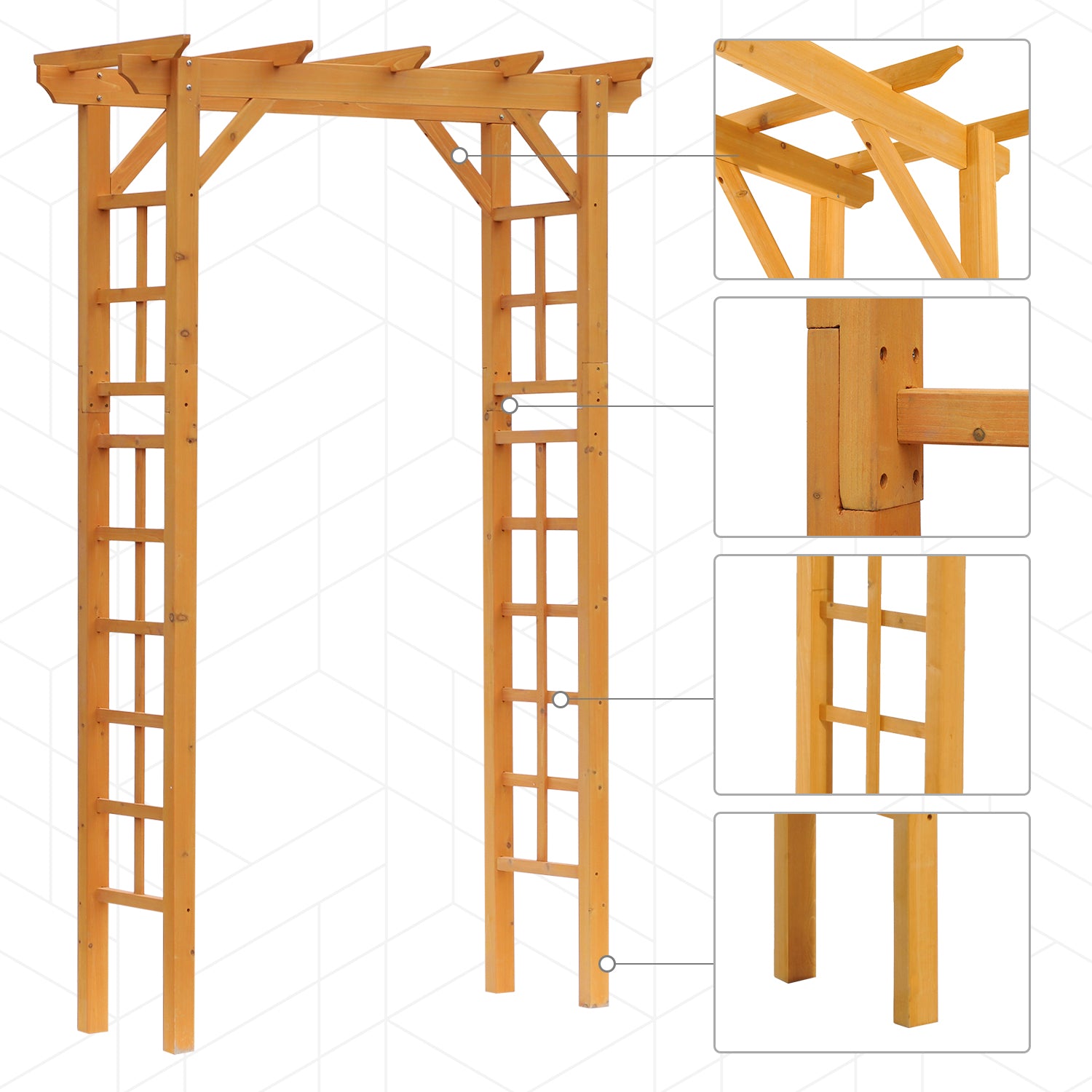 Outsunny 7' Wood Steel Outdoor Garden Arched Trellis Arbor with Natural Fir Wood & Side Panel for Climbing Vines, Orange