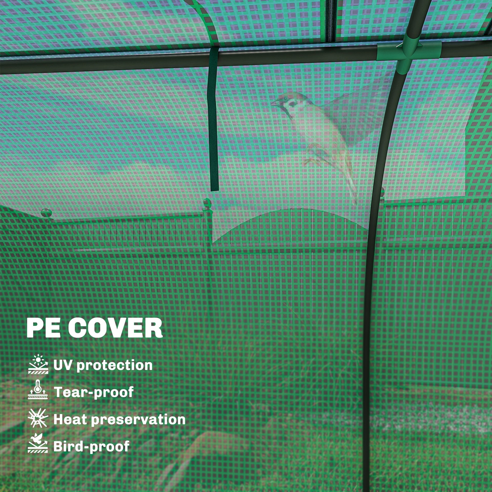 Outsunny Mini Greenhouse, Portable Greenhouse with 4 Roll-Up Doors, PE Cover, 177.2" x 39.4" x 31.5", Green