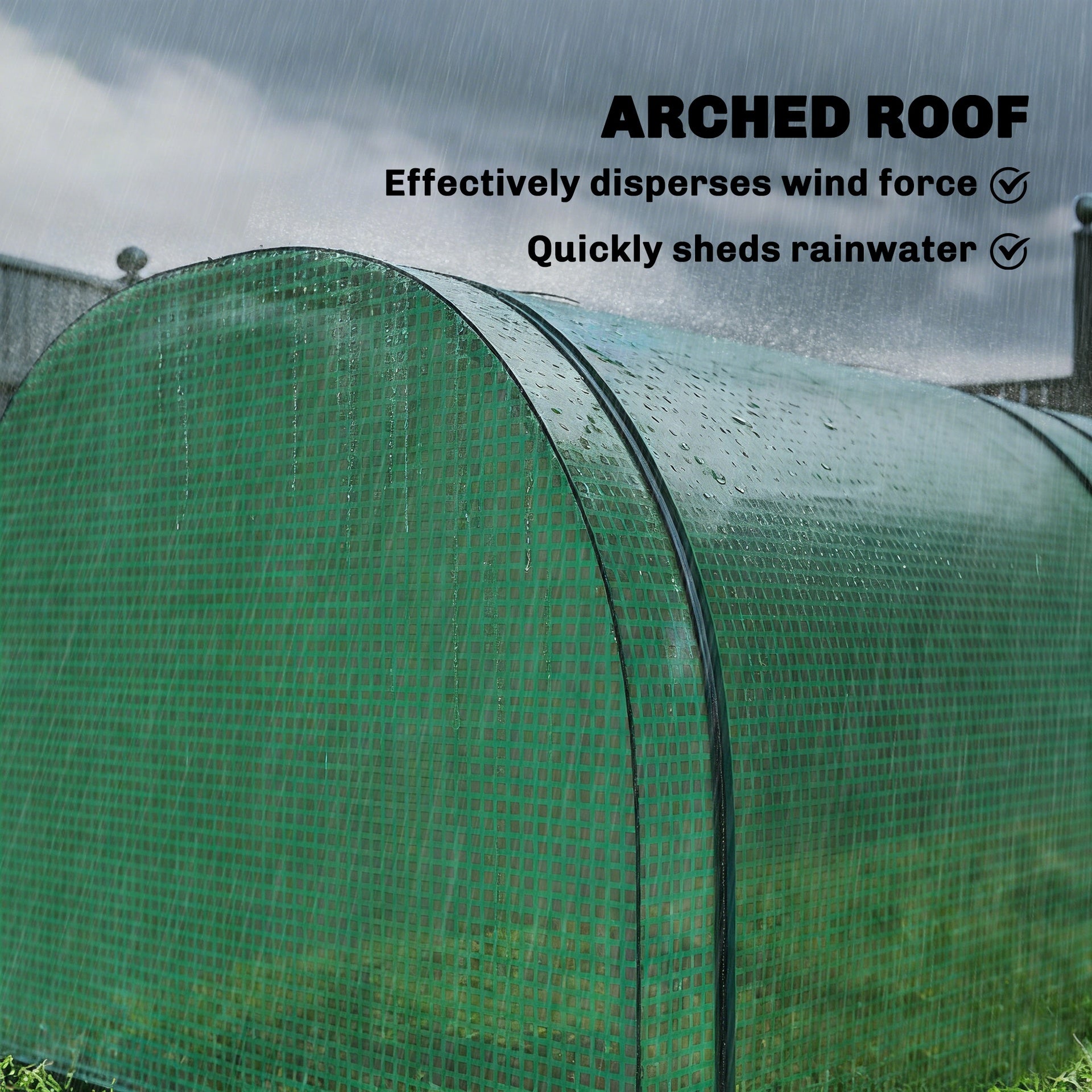 Outsunny Mini Greenhouse, Portable Greenhouse with 4 Roll-Up Doors, PE Cover, 177.2" x 39.4" x 31.5", Green
