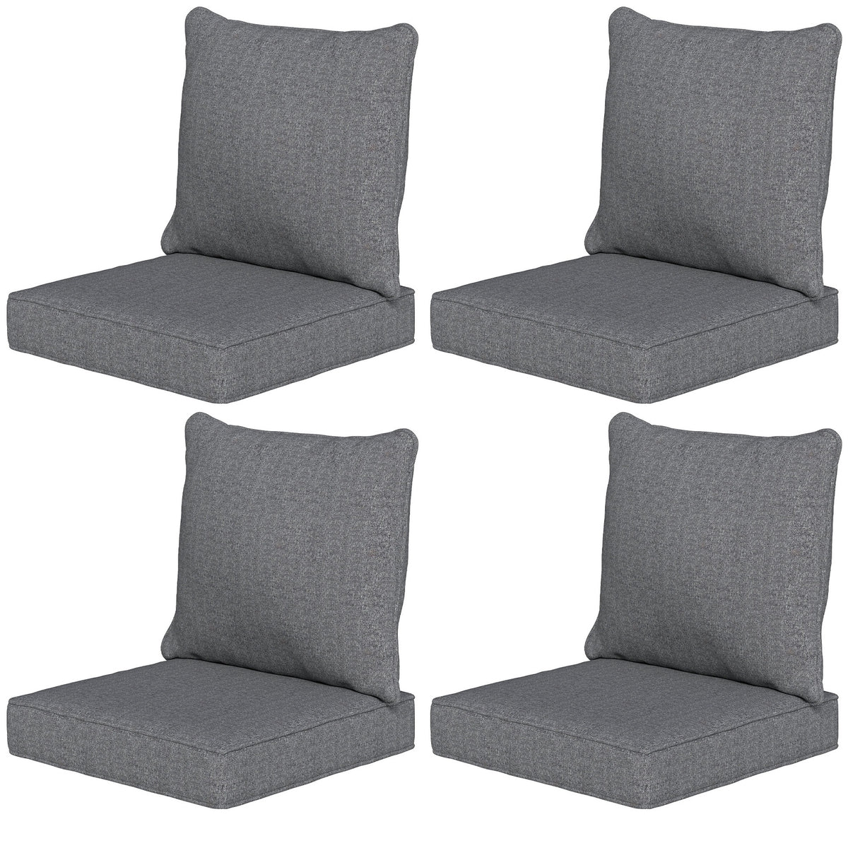 Outsunny Patio Chair Cushions Set of 4 with Seat & Backrest, Fade Resistant Seat Replacement Cushion Set, Gray