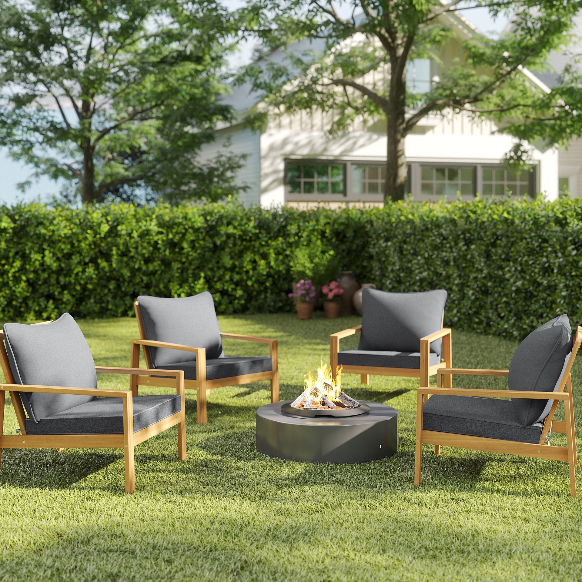 Outsunny Patio Chair Cushions Set of 4 with Seat & Backrest, Fade Resistant Seat Replacement Cushion Set, Gray