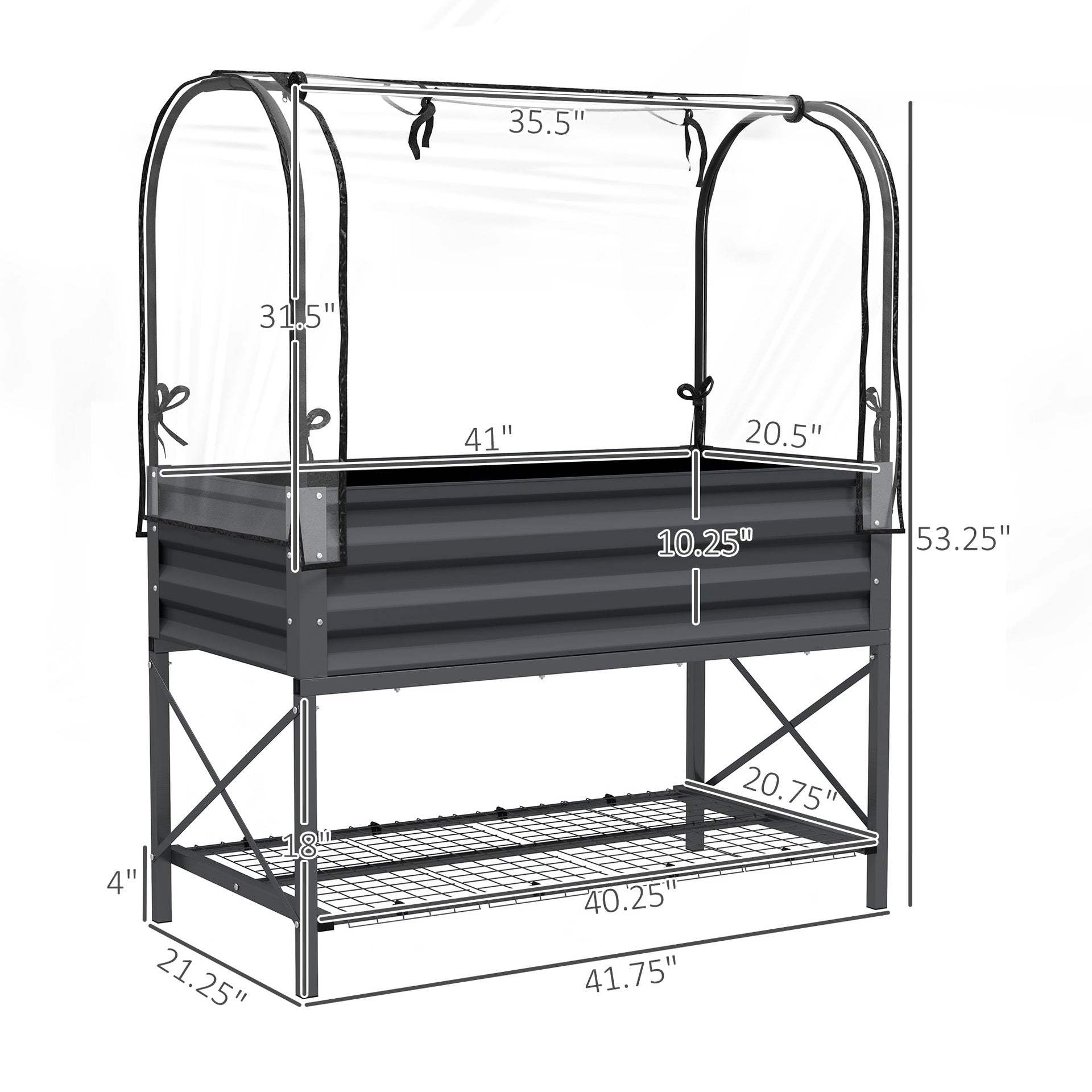 Outsunny Raised Garden Bed with Legs and Cover, Metal Elevated Planter Box with Bottom Shelf and Liner for Vegetables, Dark Gray