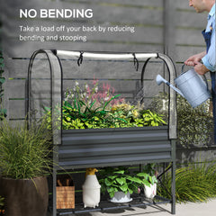 Outsunny Raised Garden Bed with Legs and Cover, Metal Elevated Planter Box with Bottom Shelf and Liner for Vegetables, Dark Gray