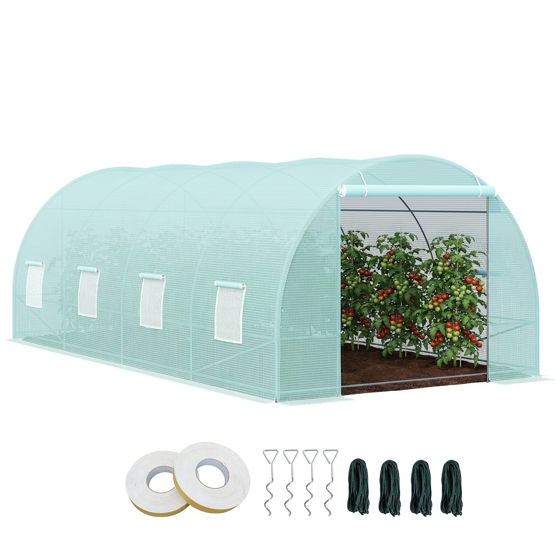 Outsunny 20' x 10' x 7' Walk-In Tunnel Greenhouse with Zippered Door & 8 Mesh Windows, Large Garden Green House Kit, Galvanized Steel Frame, Green