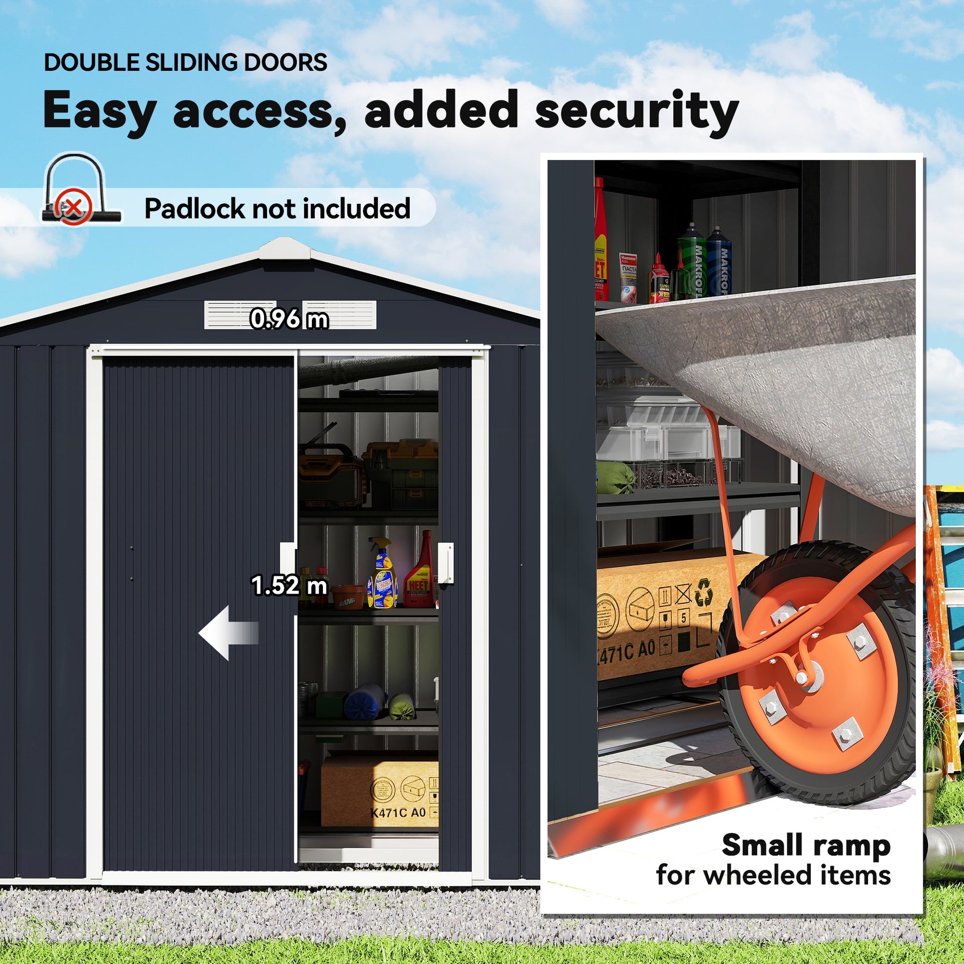 Outsunny 7'x4' Metal Outdoor Shed Organizer & Garden Storage with 4 Vents for Airflow & 2 Easy Sliding Doors - Dark Gray
