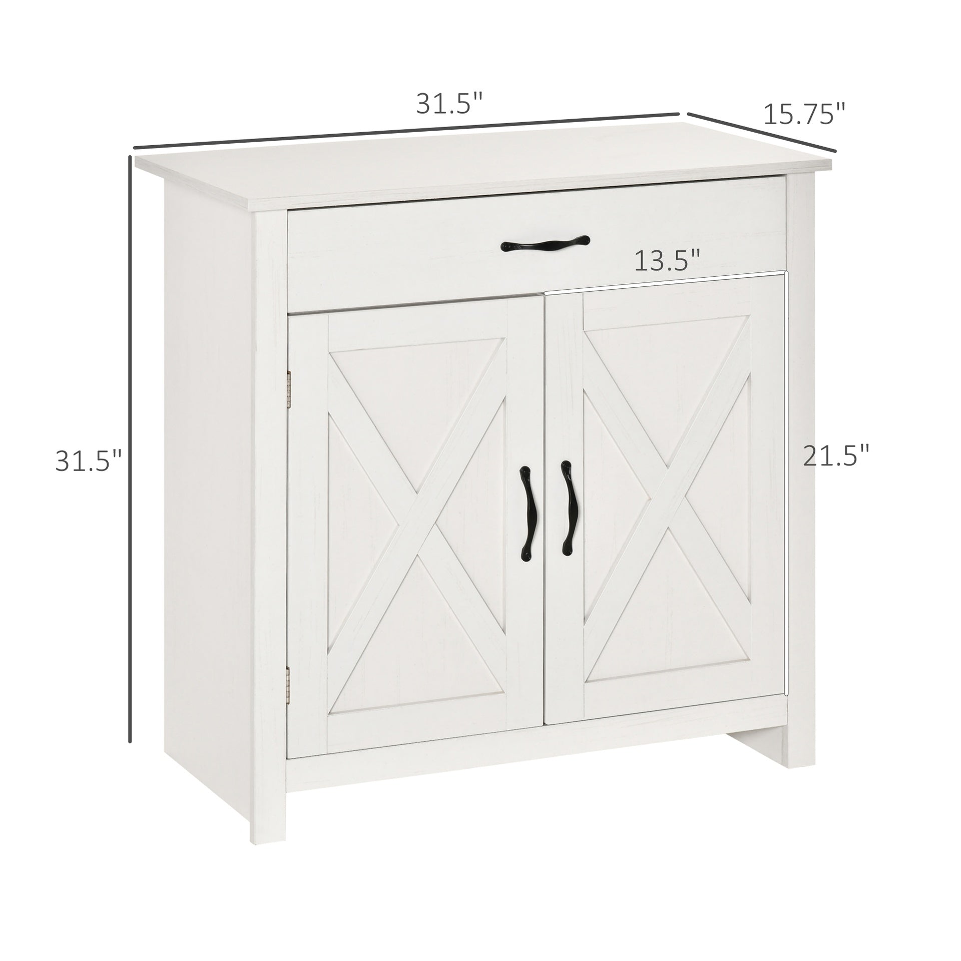 HOMCOM Farmhouse Sideboard Cabinet with Barn Doors Kitchen Buffet Cabinet with Drawer and Adjustable Shelf Stone White Wash