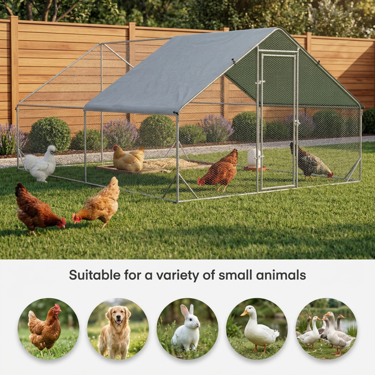 PawHut Large Chicken Coop Metal Chicken Run with Waterproof and Anti-UV Cover, Spire Shaped Walk in Fence Cage Hen House for Outdoor and Yard Farm Use, 1" Tube Diameter, 9.8' x 26.2' x 6.6'