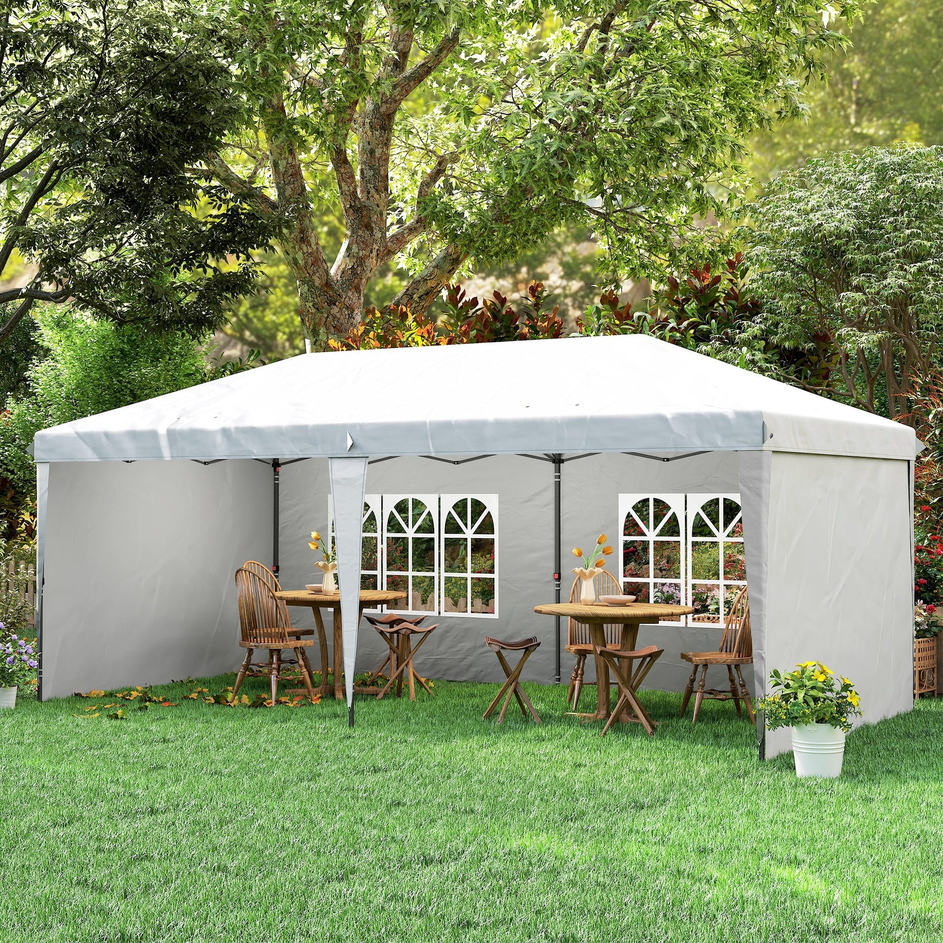Outsunny 10' x 20' Pop Up Canopy Tent with 4 Sidewalls, Instant Gazebo with Carry Bag for Garden, Patio, White