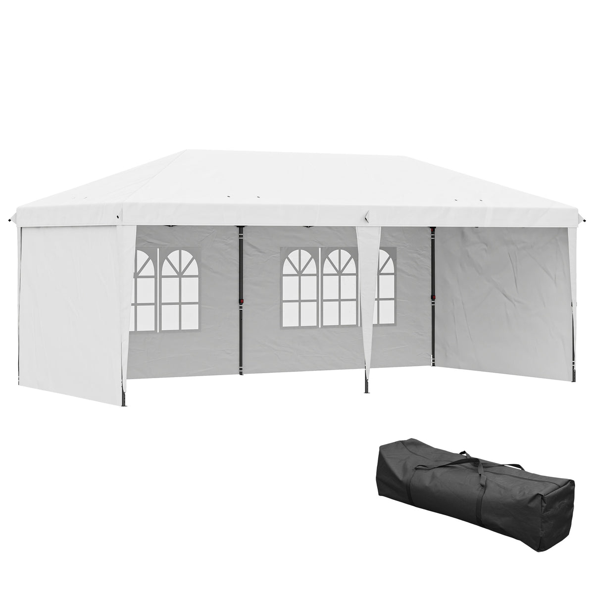 Outsunny 10' x 20' Pop Up Canopy Tent with 4 Sidewalls, Instant Gazebo with Carry Bag for Garden, Patio, White