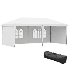 Outsunny 10' x 20' Pop Up Canopy Tent with 4 Sidewalls, Instant Gazebo with Carry Bag for Garden, Patio, White