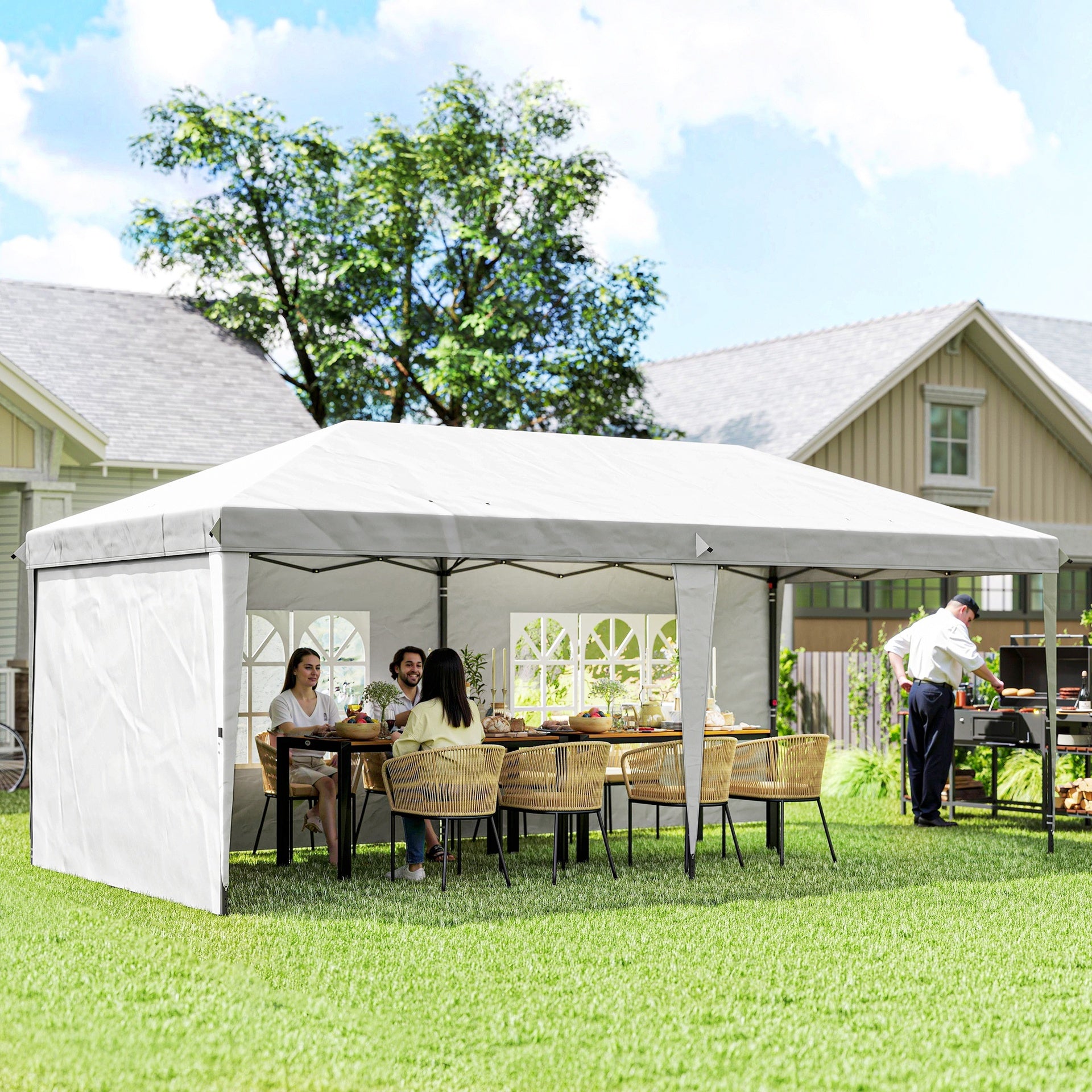 Outsunny 10' x 20' Pop Up Canopy Tent with 4 Sidewalls, Instant Gazebo with Carry Bag for Garden, Patio, White