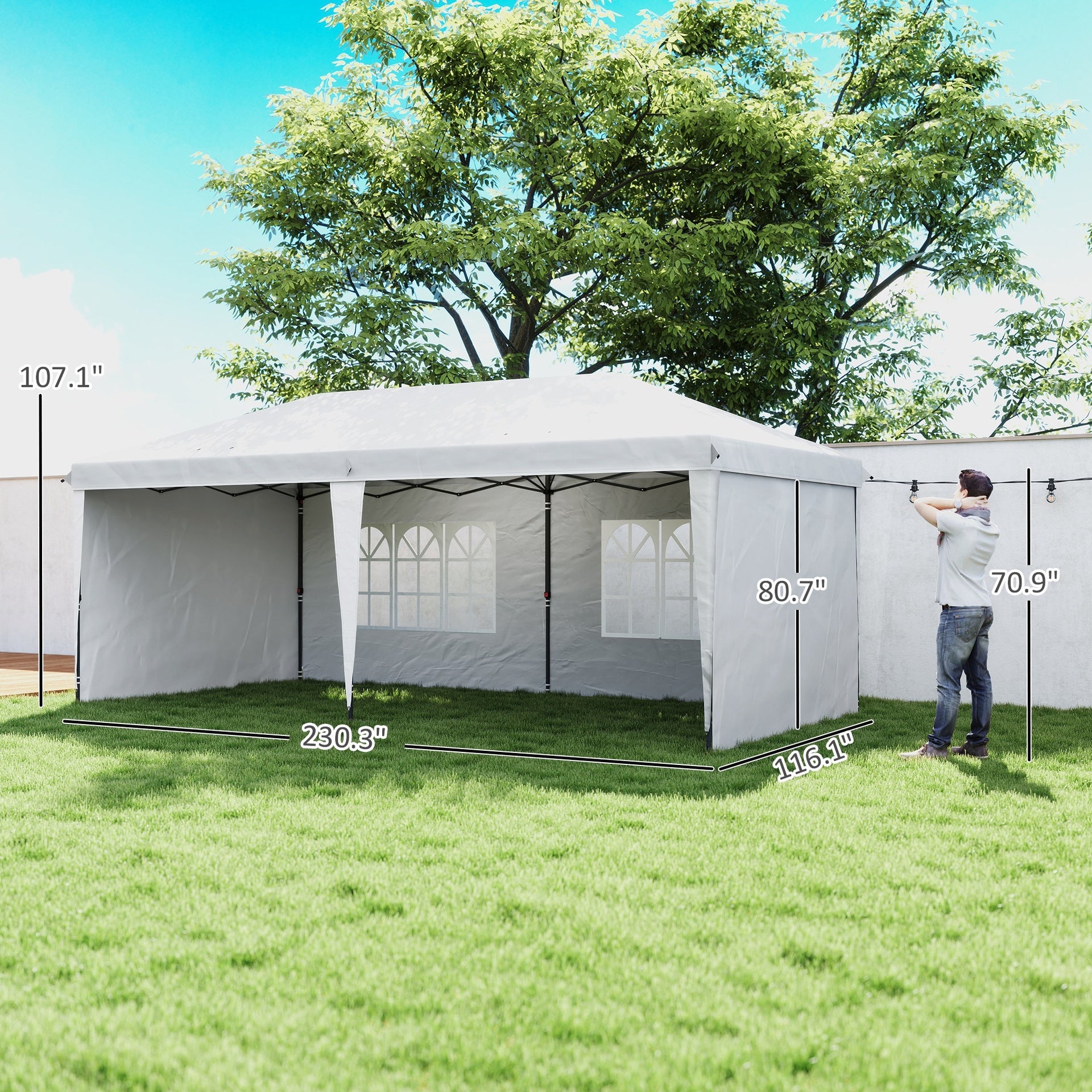 Outsunny 10' x 20' Pop Up Canopy Tent with 4 Sidewalls, Instant Gazebo with Carry Bag for Garden, Patio, White