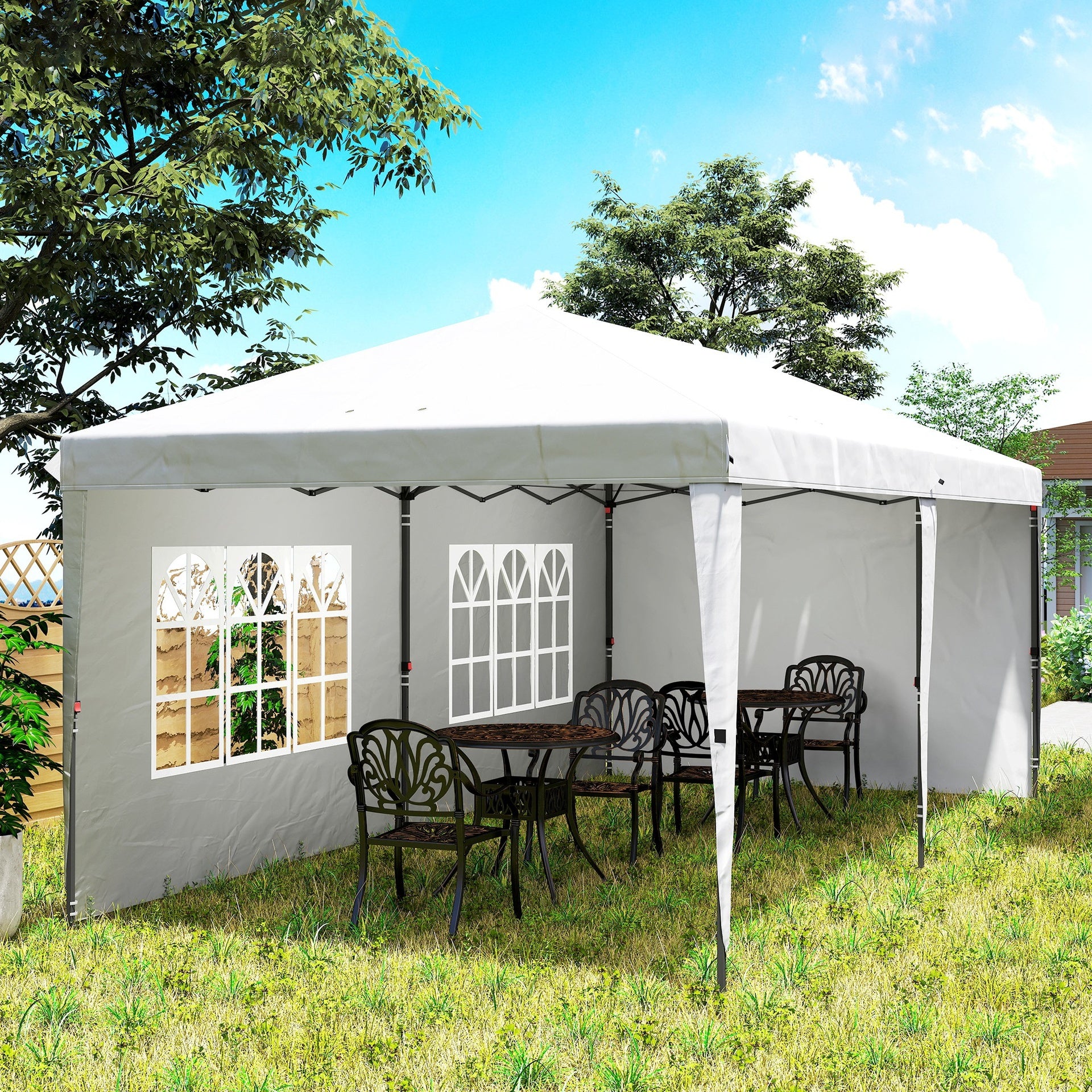 Outsunny 10' x 20' Pop Up Canopy Tent with 4 Sidewalls, Instant Gazebo with Carry Bag for Garden, Patio, White