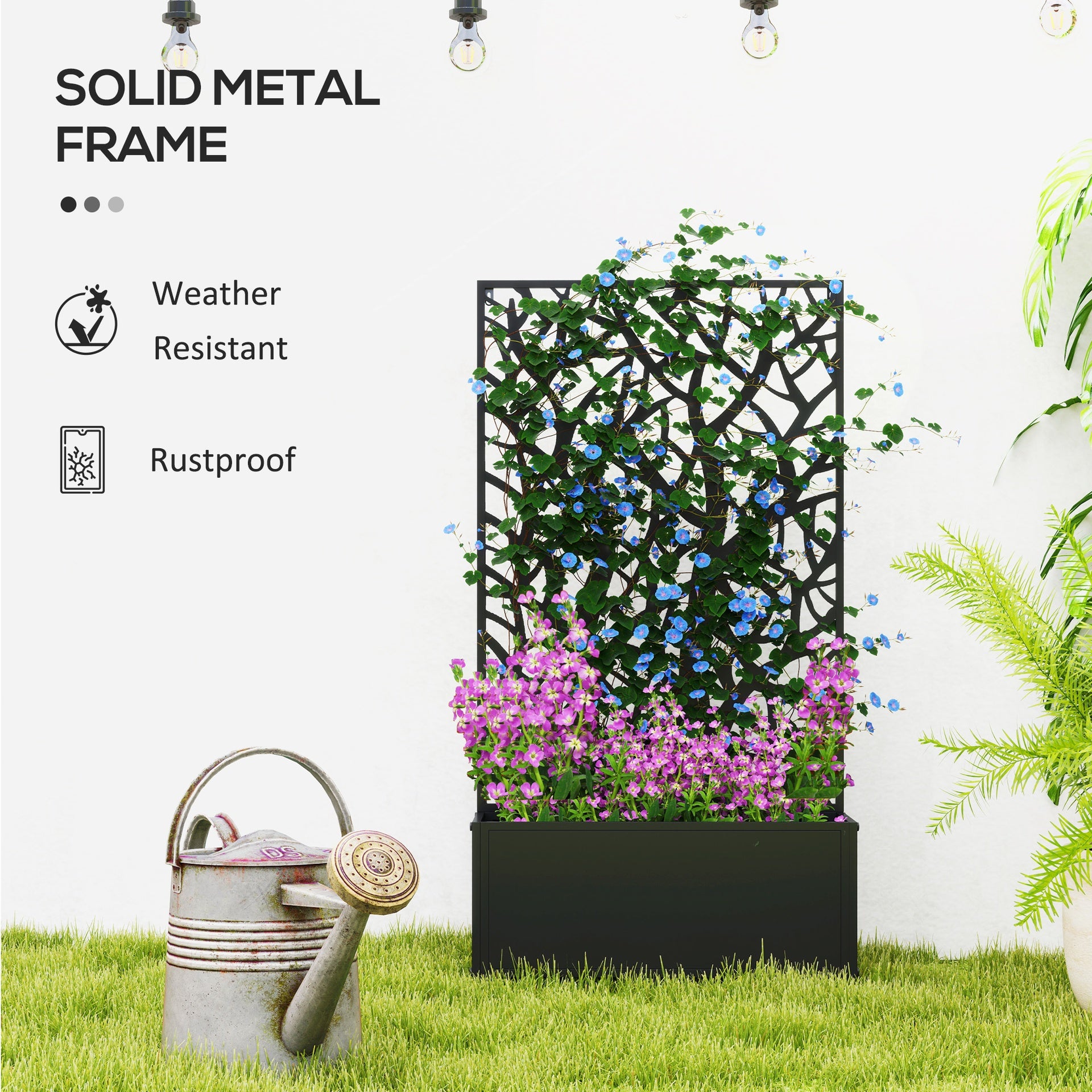 Outsunny Metal Garden Bed with Trellis for Climbing Plants, Freestanding or Wall Mounted Flower Bed for Garden, Patio, Balcony
