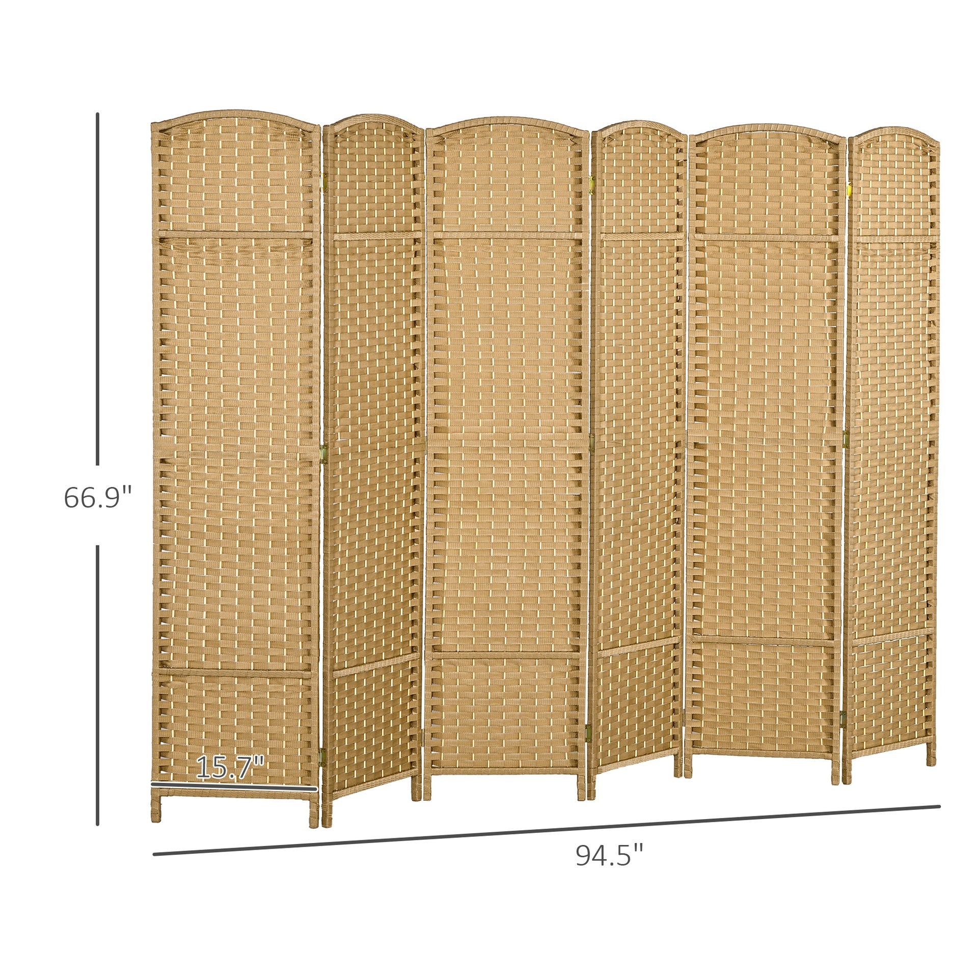 HOMCOM Folding Room Divider Screen 6 Panel 5.6 ' Tall Privacy Screen Freestanding Room Partition for Home Office, Nature Wood