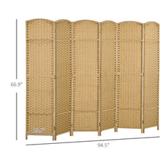 HOMCOM Folding Room Divider Screen 6 Panel 5.6 ' Tall Privacy Screen Freestanding Room Partition for Home Office, Nature Wood