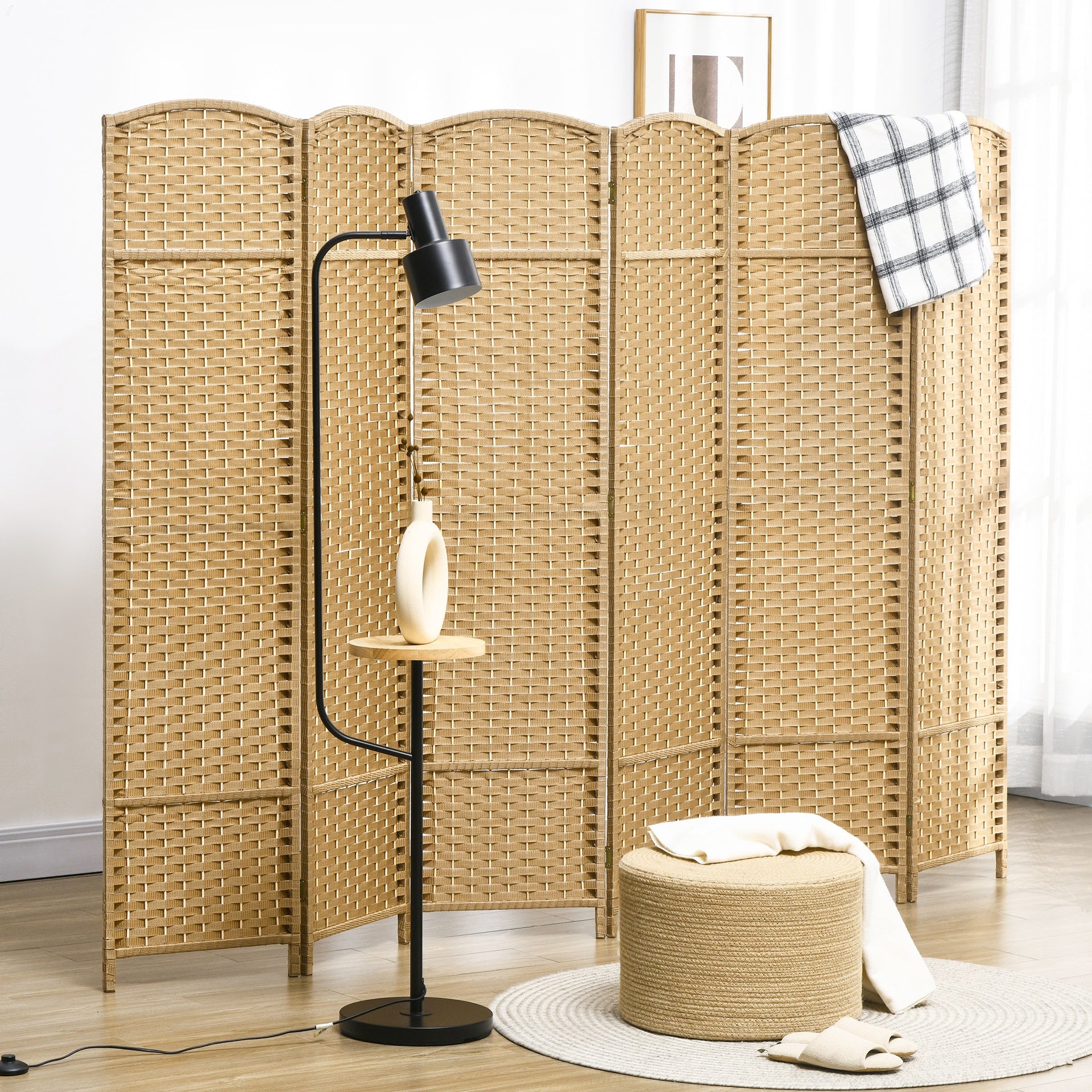 HOMCOM Folding Room Divider Screen 6 Panel 5.6 ' Tall Privacy Screen Freestanding Room Partition for Home Office, Nature Wood